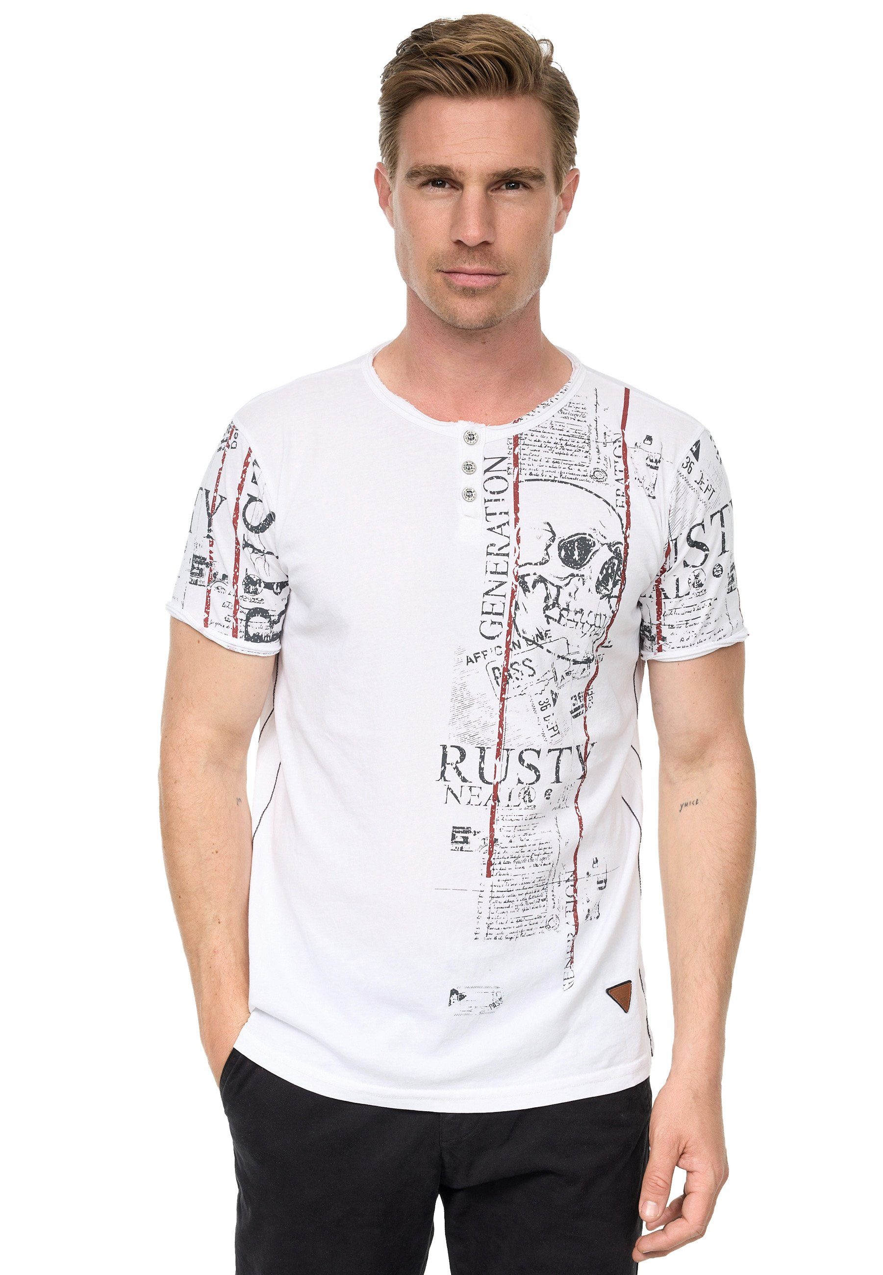 Rusty Neal T-Shirt im Used-Look mit Allover-Print weiß
