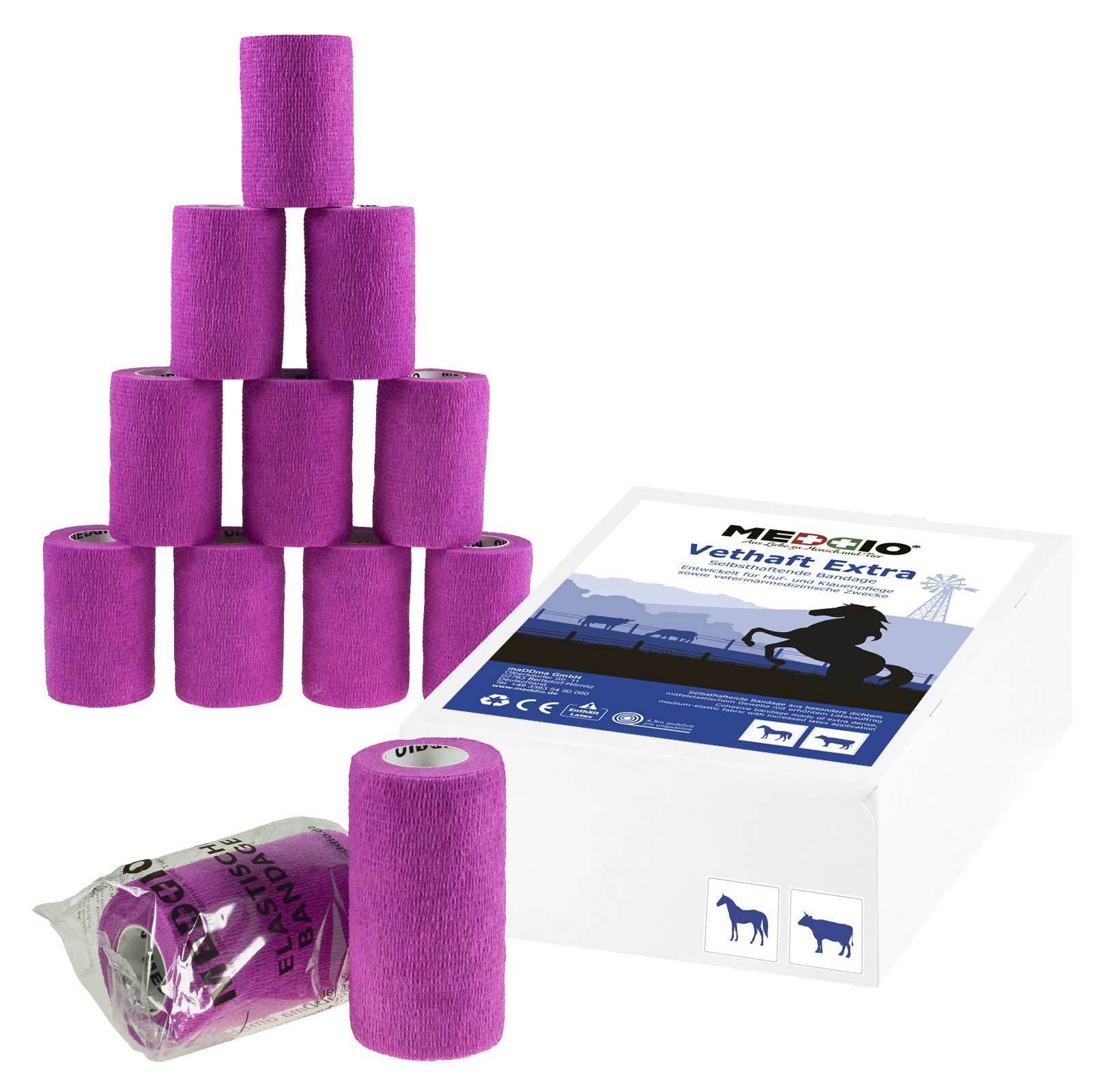meDDio Bandage 12 x Vethaft Extra selbsthaftende Bandage f. Huf- und Klauenpfleger, fuchsia