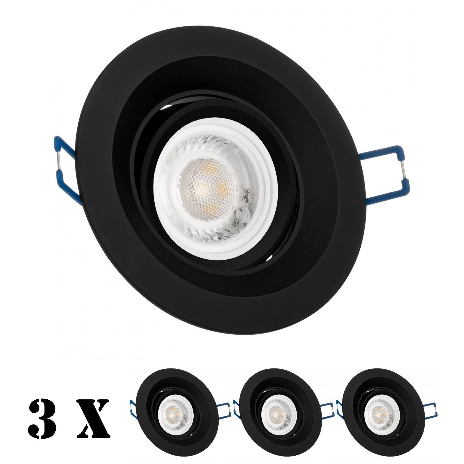 LEDANDO LED Einbaustrahler 3er LED Einbaustrahler Set extra flach in schwarz mit 5W Leuchtmittel | Strahler