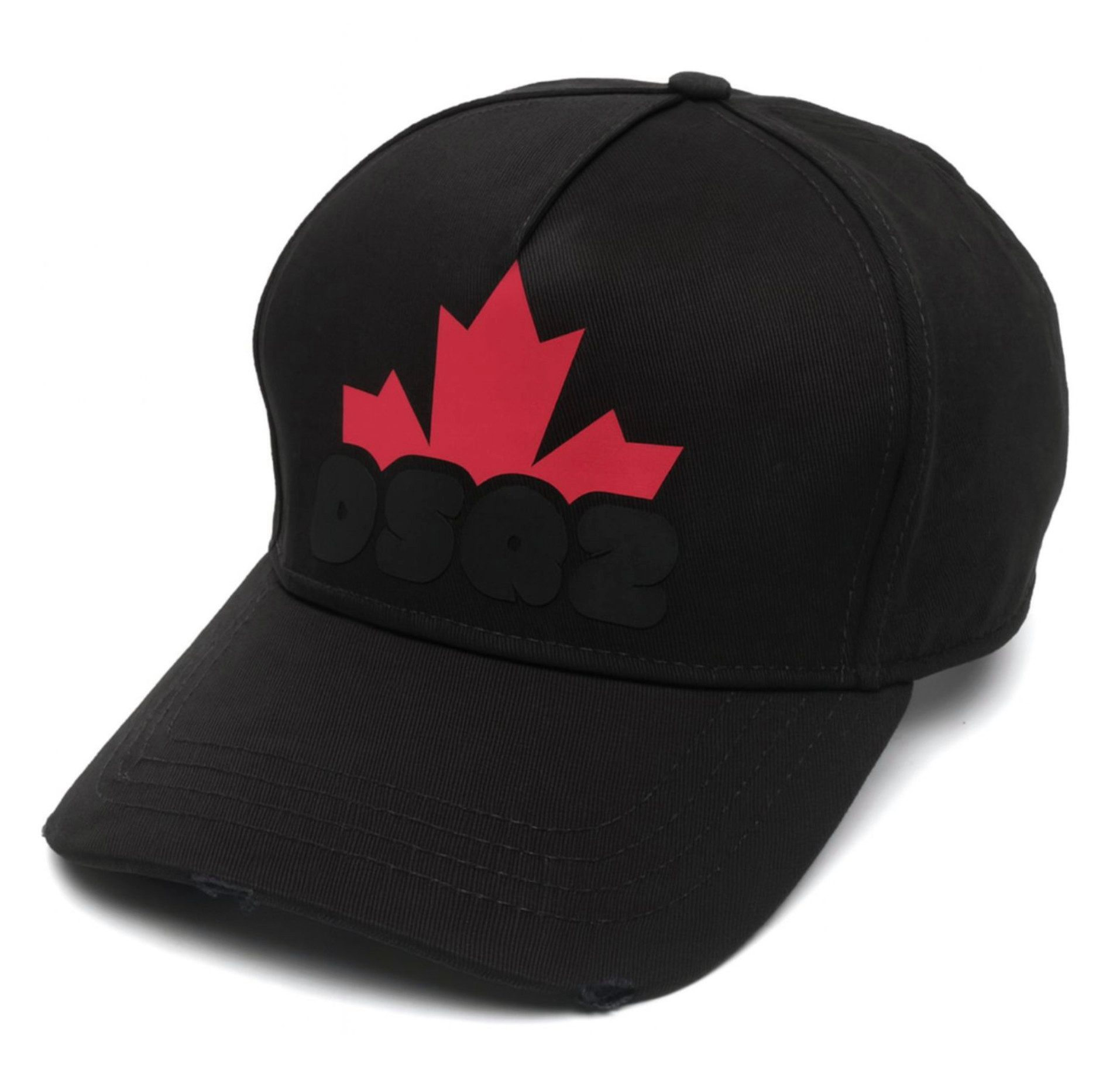 Dsquared2 Baseball Cap Baseball Kappe Black Maple Leaf DSQ2 Logo Verstellbarer Riemen, abgenutztes Vintage-Finish