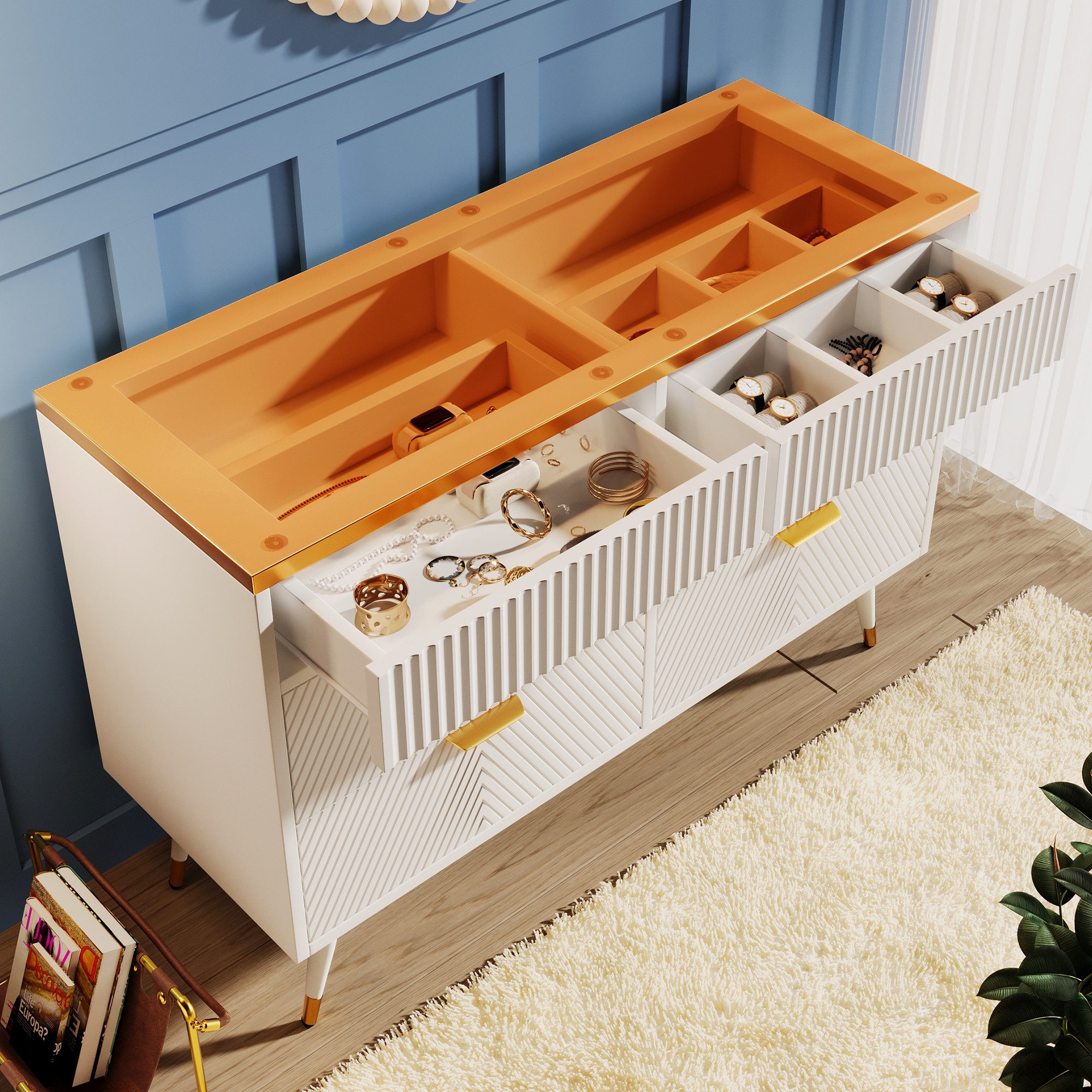 OKWISH Sideboard mit Umkippschutz (Kommode mit 6 Schubladen,Facheinteilung, günstig online kaufen