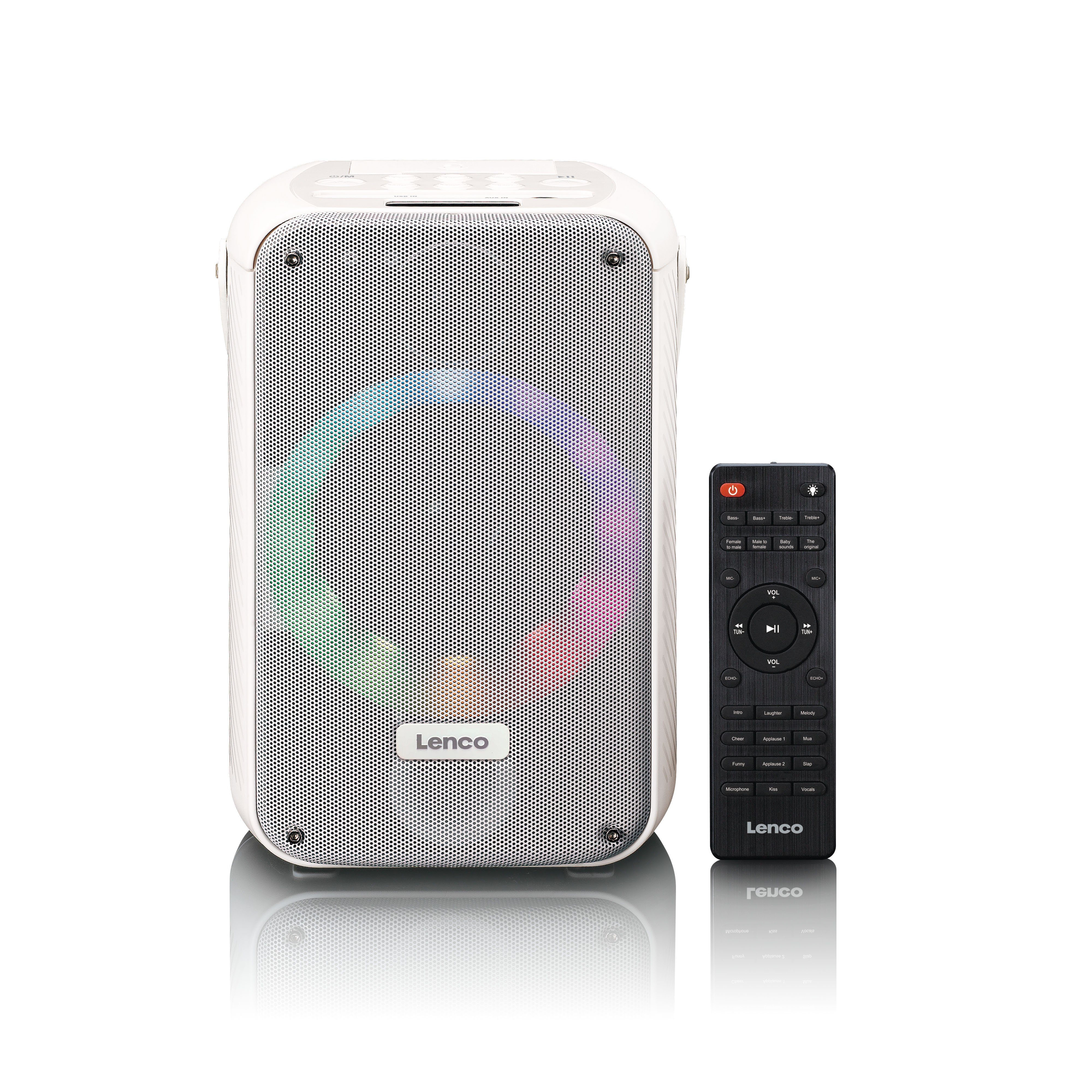 Lenco BTC-060WH Bluetooth-Lautsprecher 2.0 (Bluetooth, 20 W, Disco-LED-Lichteffekte, Bluetooth 5.2, 12h Akku & 2x 20W Lautsprecher)