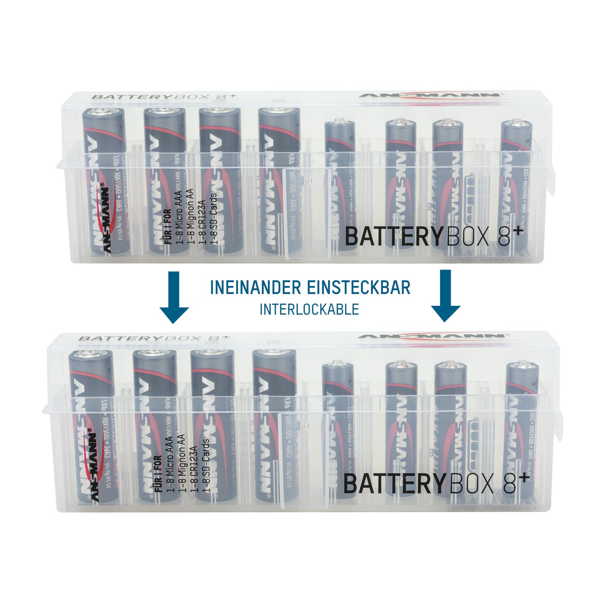 ANSMANN AG 5x Akkubox Batteie Box für bis zu 8 Akkus, Batterien & Speicherkarten Akku