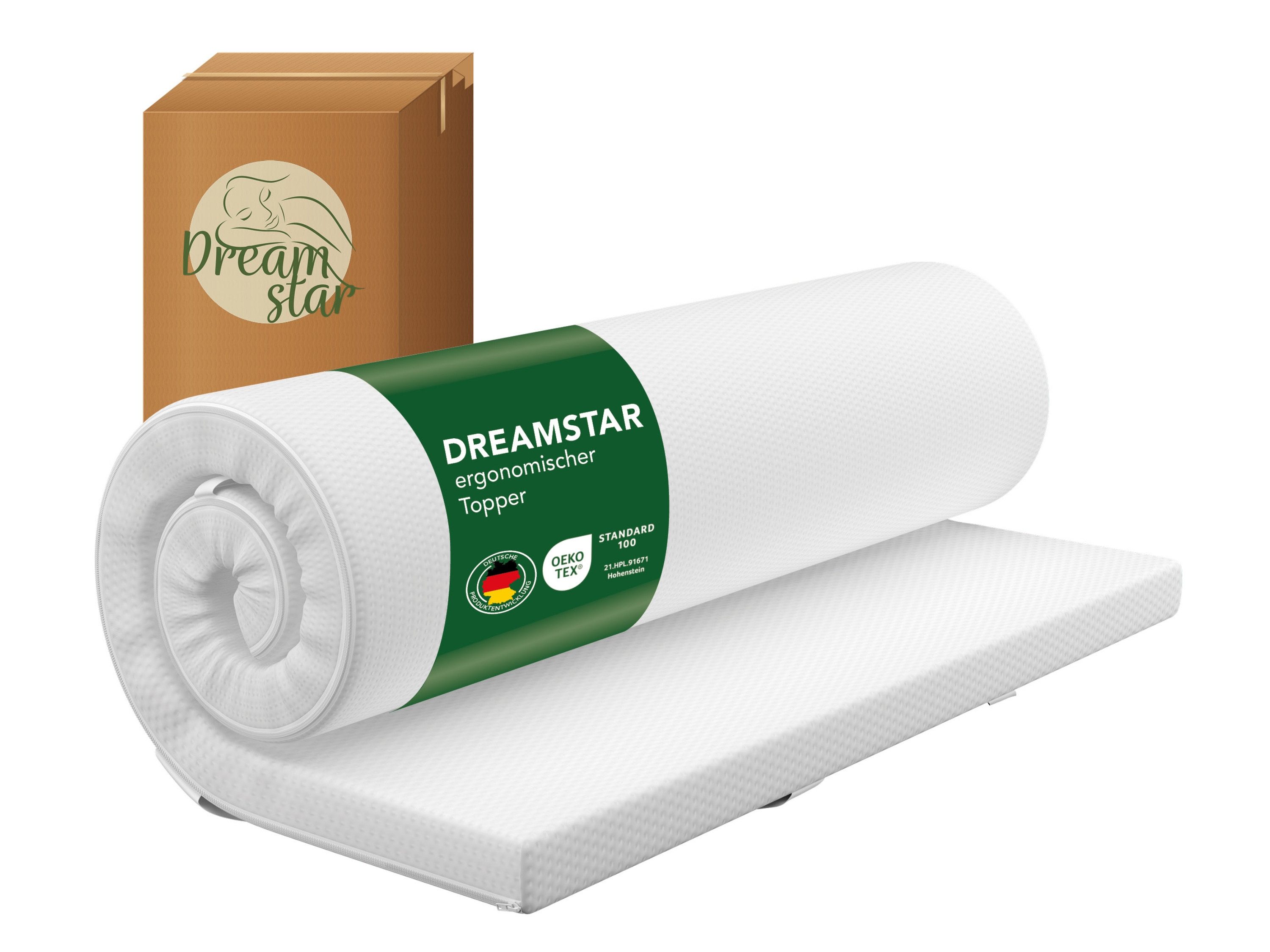 Dreamstar, Topper Easy Dream, ergonomischer Matratzentopper, Kaltschaum - H2/H3/H4/H5, 5 cm hoch, Kaltschaum, rutschfest, Bezug waschbar - für Matratzen und Boxspringbetten
