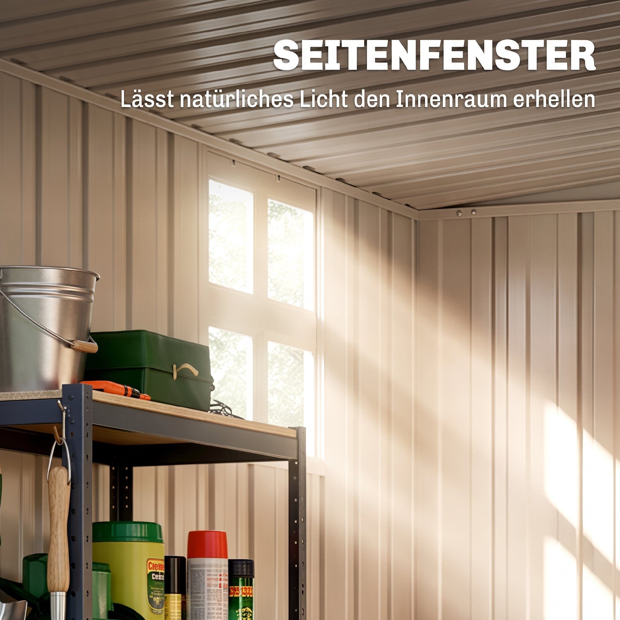 Outsunny Gerätehaus Metall Geräteschuppen mit Pultdach Abschließbarer Tür, BxT: 128x231 cm, (wetterfest Gartenschuppen, 1 St., Metall Geräteschuppen), Outdoor G – Bild 4 von 5