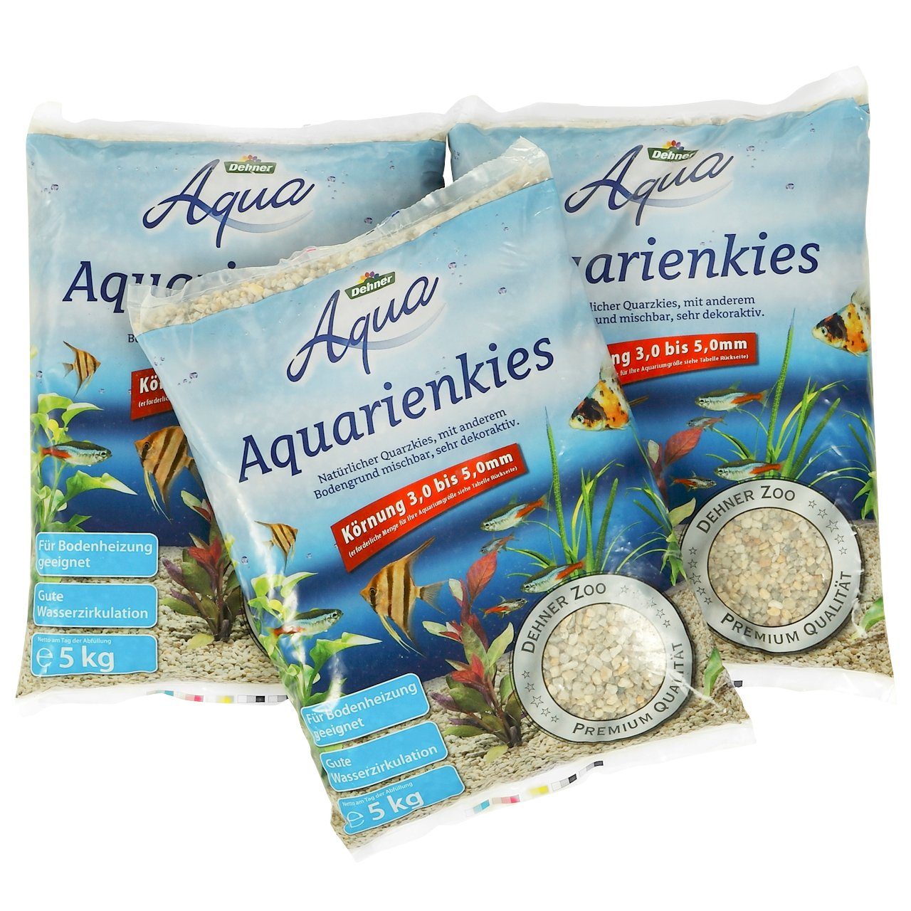 Dehner Aquarienkies Aqua Kies, Körnung 3-5 mm, 3 x 5 kg (15 kg), weiß