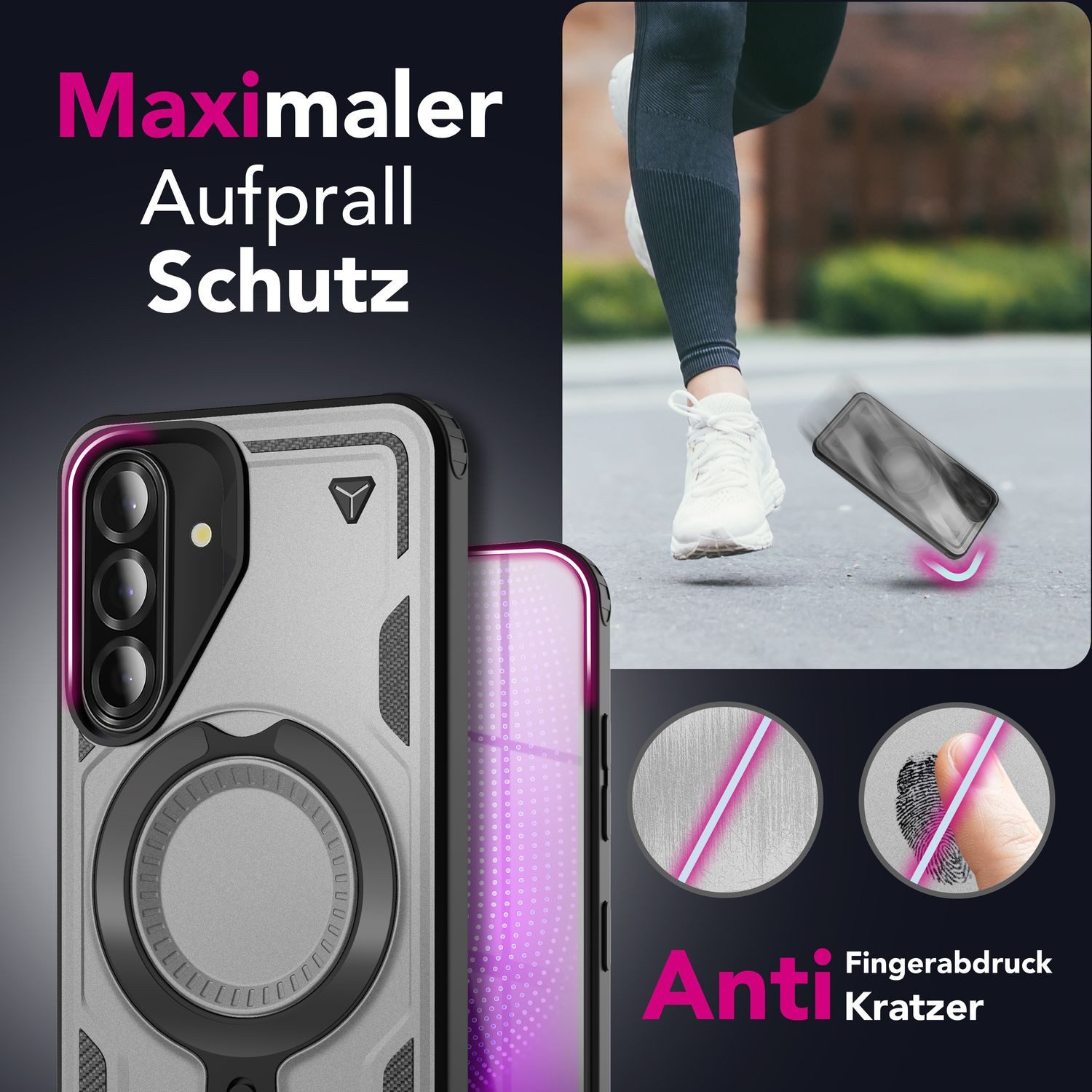 Nalia Smartphone-Hülle Samsung Galaxy A36 17 cm (6,7 Zoll), Military Cover / MagSafe / 360° Dreh Ring / Aufsteller / Outdoor Hülle