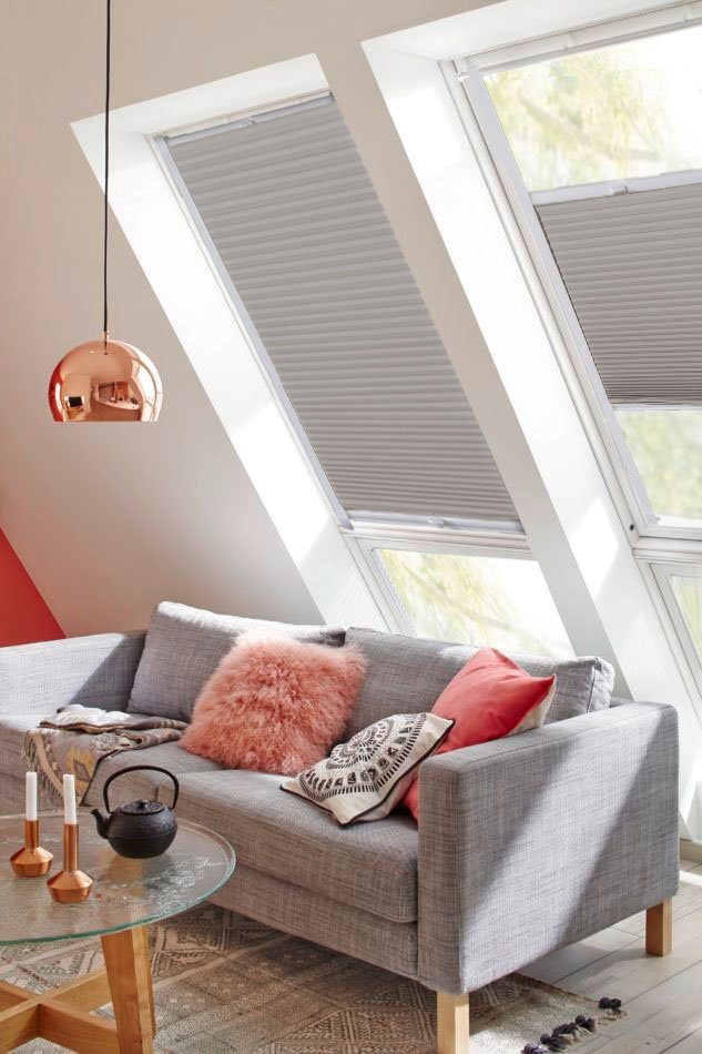 Dachfensterplissee StartUp Style verschraubt, Lichtschutz, TL, mit verspannt, Führungsschienen Honeycomb sunlines, grau