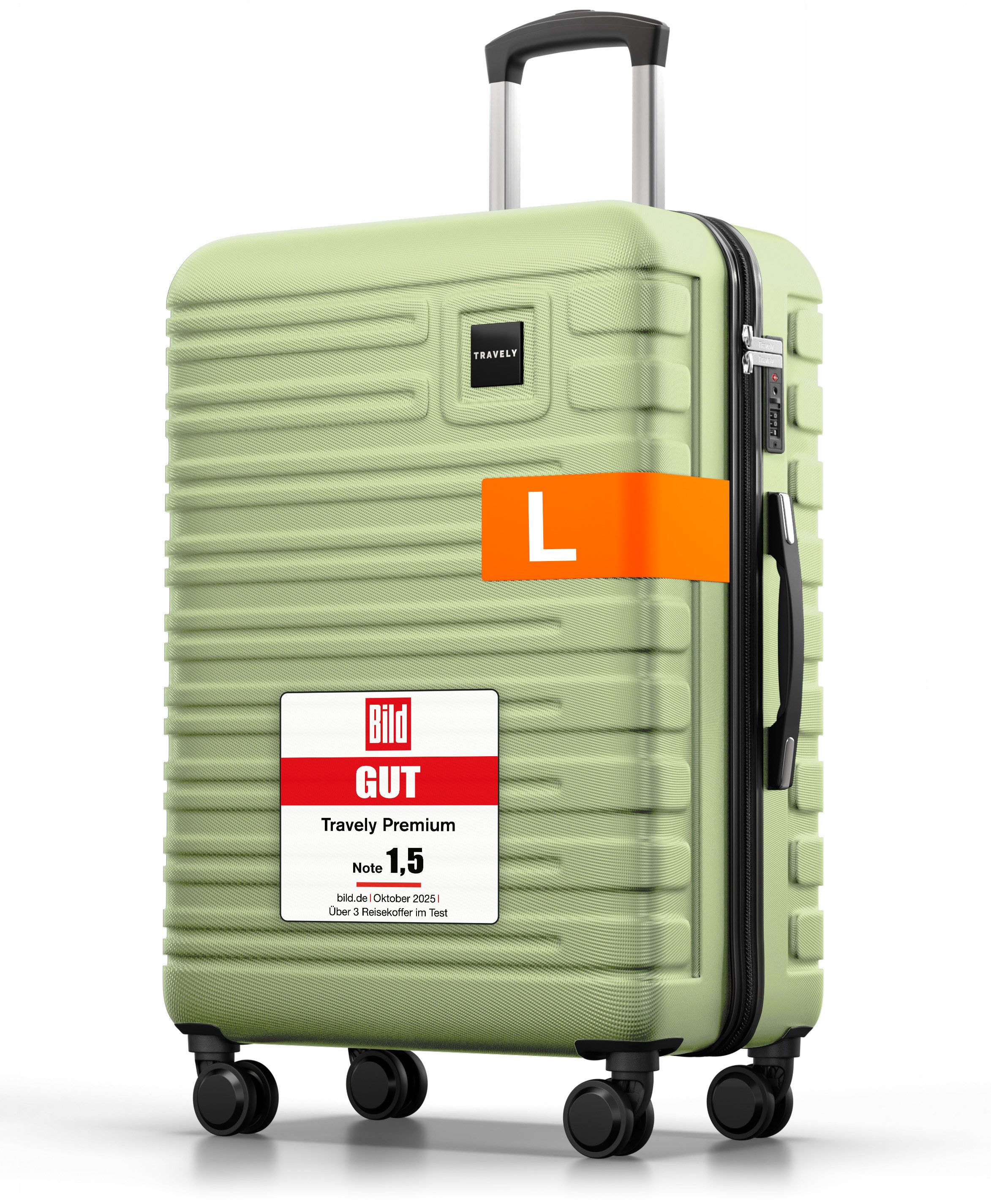 Travely Koffer Polycarbonat Koffer L 67cm - Reisekoffer, Hartschalenkoffer, Trolley, 4 Rollen, Designed in Germany, austauschbare Griffe und Rollen