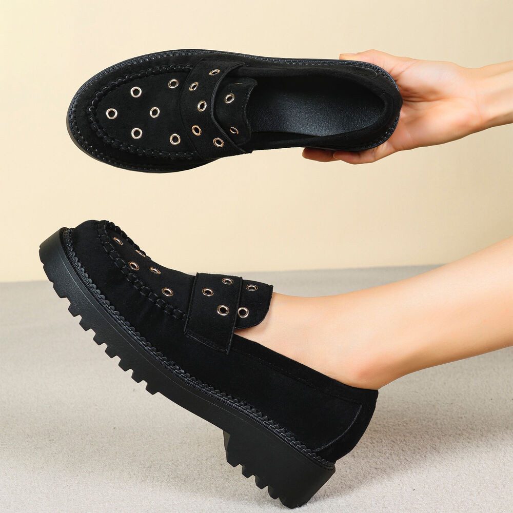 Ital-Design Trendige Loafers mit Metallösen für Damen Slipper (90793408) Blockabsatz Mokassins in Schwarz