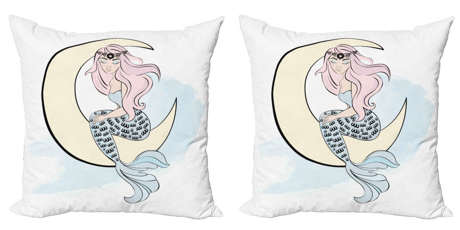 Doppelseitiger Digitaldruck, Moon Kissenbezüge magic Abakuhaus Stück), (2 Mermaid Accent Girl on Modern Crescent