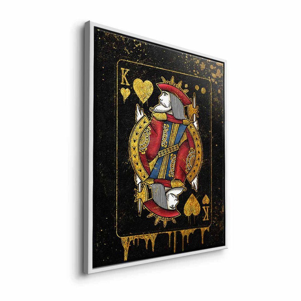Card Leinwandbild, DOTCOMCANVAS® King Karte Rahmen weißer schwarz premi mit König Leinwandbild edel gold elegant