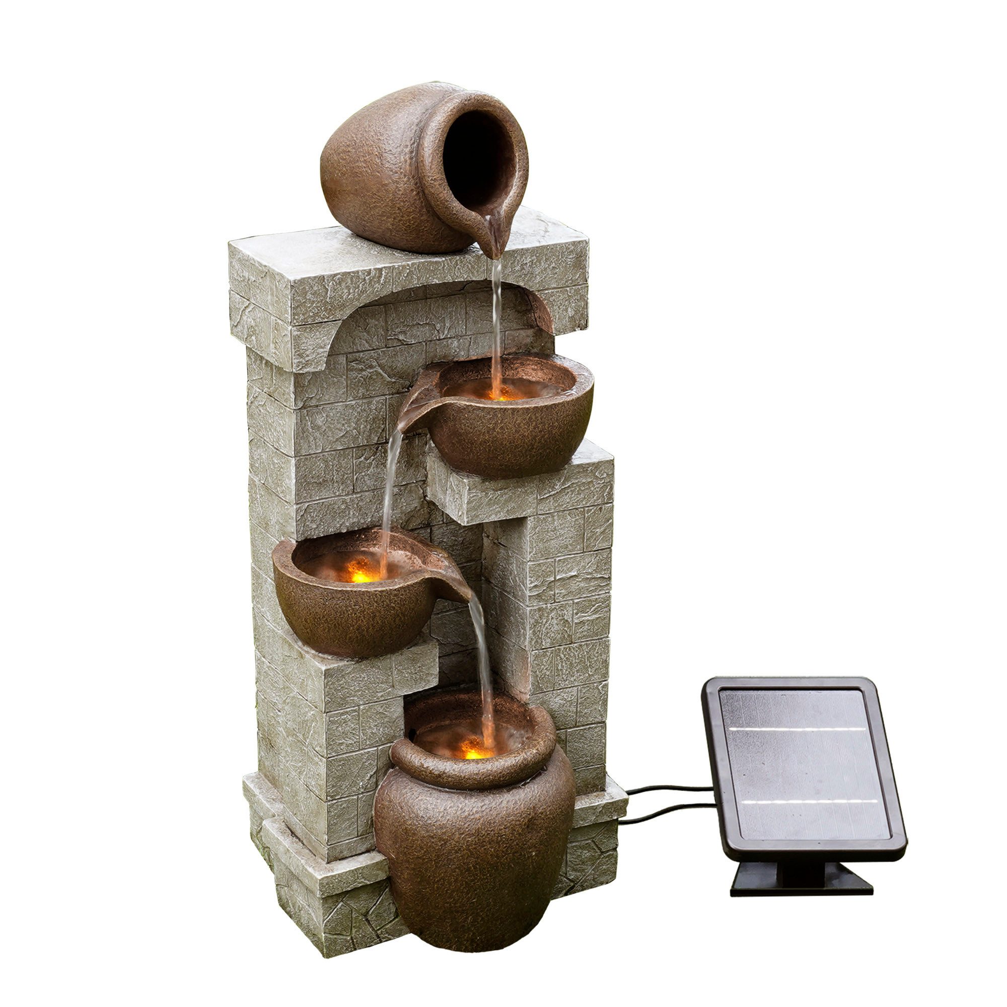 Teamson Home Gartenbrunnen Solarbrunnen mit LED aus Polyresin braun 72 cm