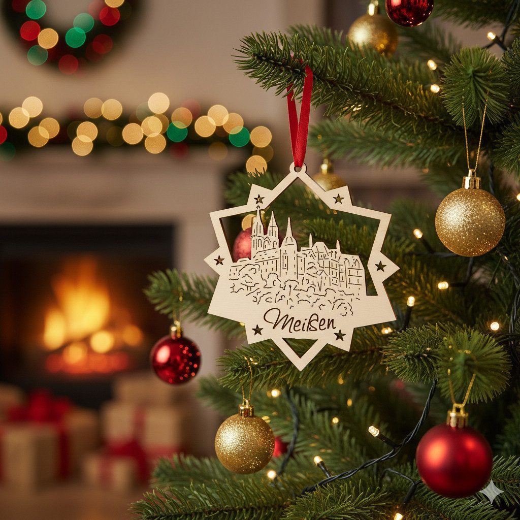 DeColibri Christbaumschmuck Weihnachtsbaumschmuck Holz Albrechtsburg Meissen klein, Baumbehang, Holzkunst aus Sachsen
