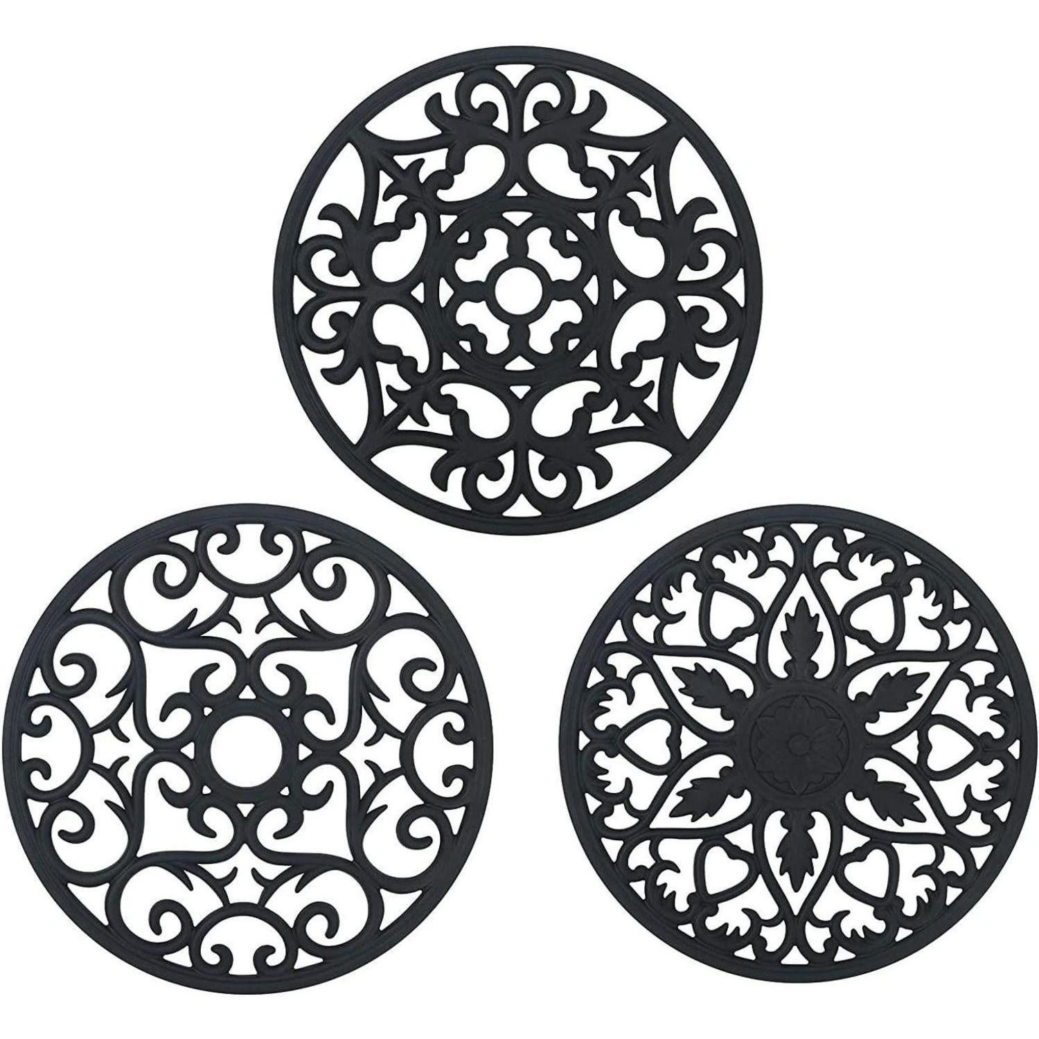 LuxusKollektion Topfuntersetzer Topfuntersetzer Silikon 3er Set Blume schwarz