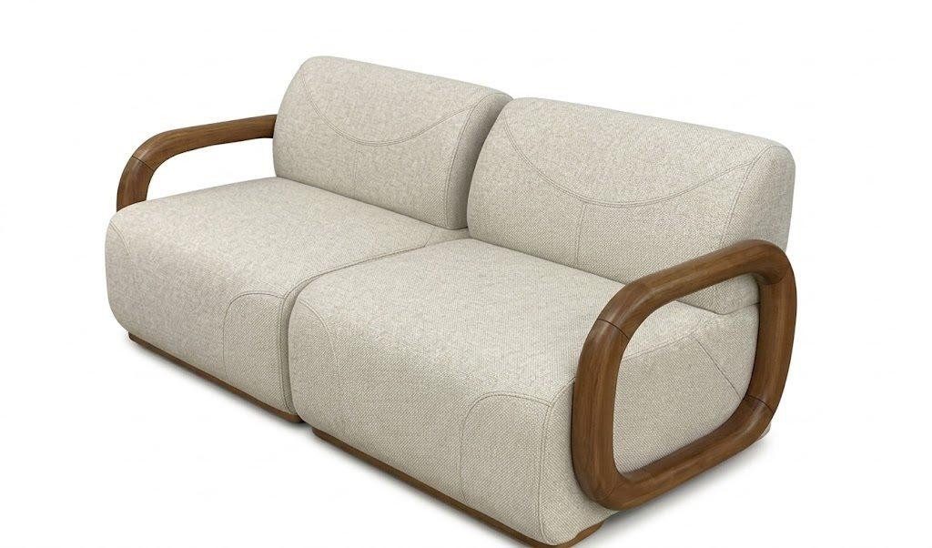 JVmoebel 3-Sitzer 3-Sitzer Sofa Moderner Design Wohnzimmer Beige Abgerundete Formen Holz, 1 Teile, Abgerundete Formen