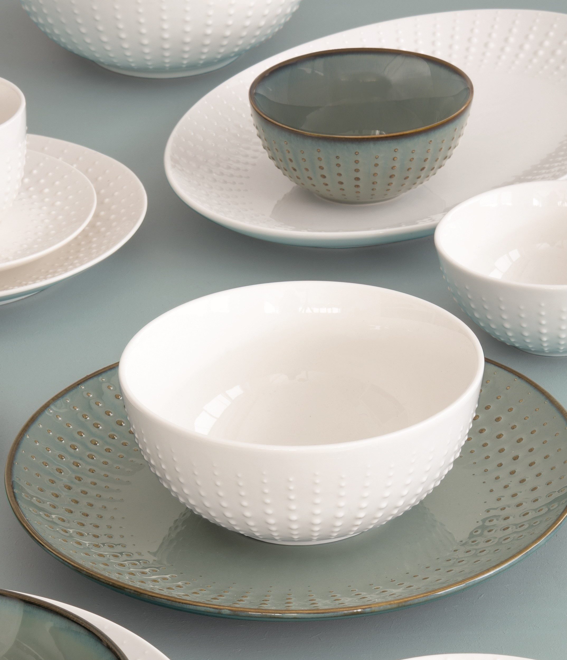 EasyLife Untertasse Drops, Spülmaschinengeeignet, Weiß, Motiv: Punkterelief