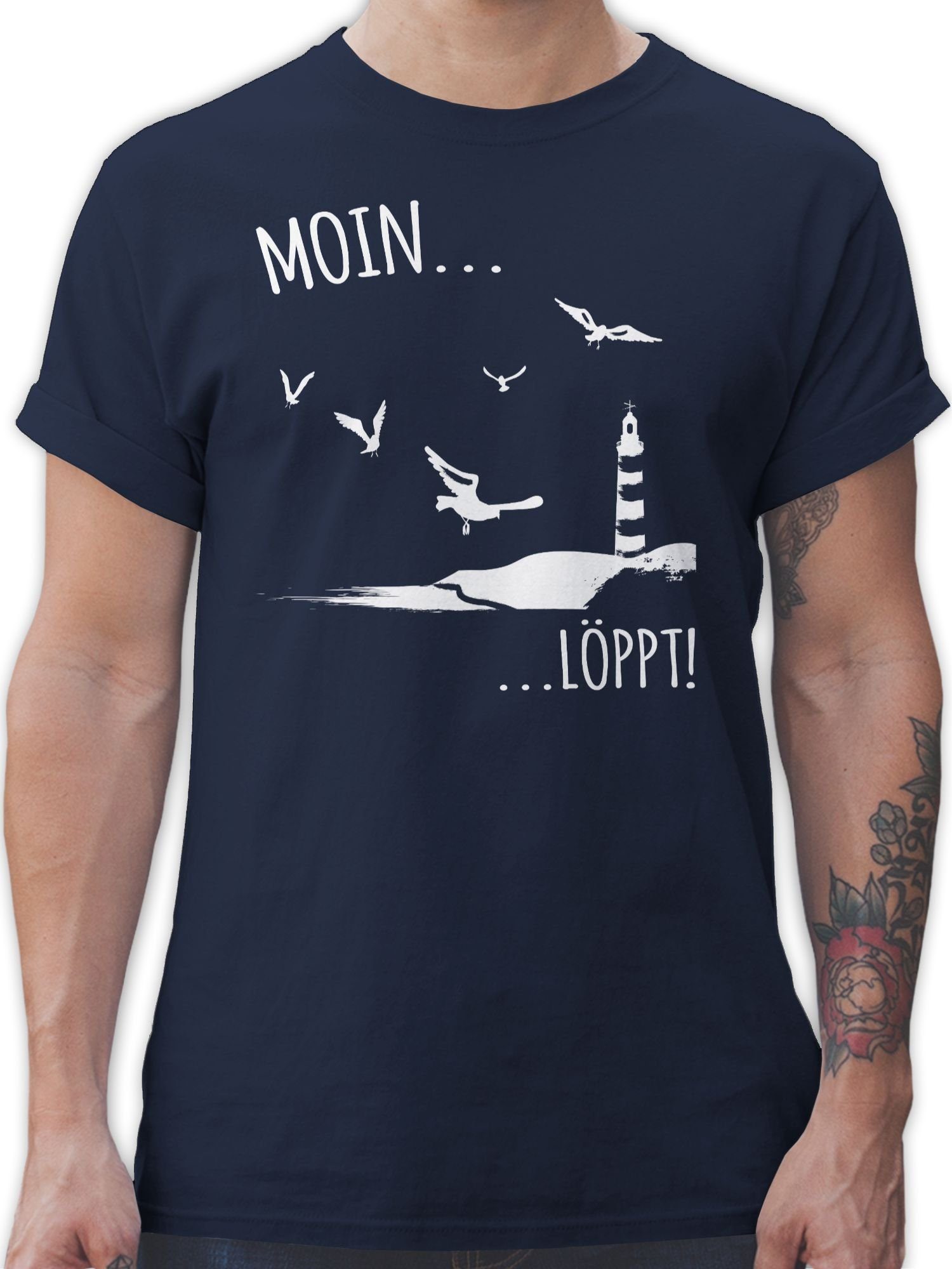 Shirtracer T-Shirt Moin...Löppt! - weiß Sprüche Navy Statement 01 Blau