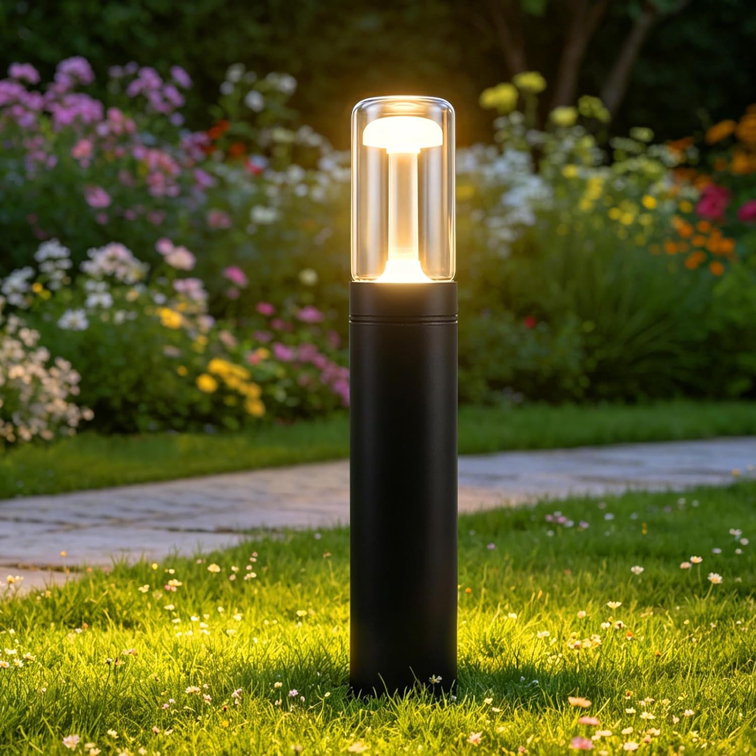 Nettlife Außen-Stehlampe Pollerleuchte 40cm 10W 3000K warmweiß schwarze Wegeleuchte Glas, für Garten Hof Weg Terrasse Balkon–Außenbeleuchtung Deko