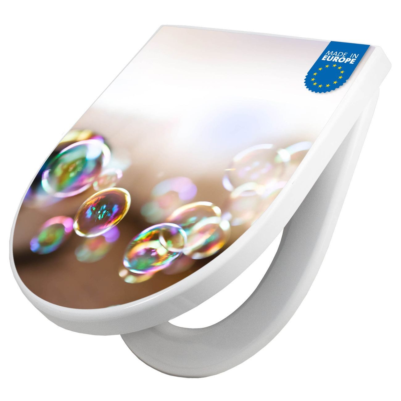 banjado WC-Sitz Premium D-Form mit Absenkautomatik Motiv Seifenblasen (umweltfreundliches Material, Softclose Absenkautomatik), 45 x 36,4 x 4