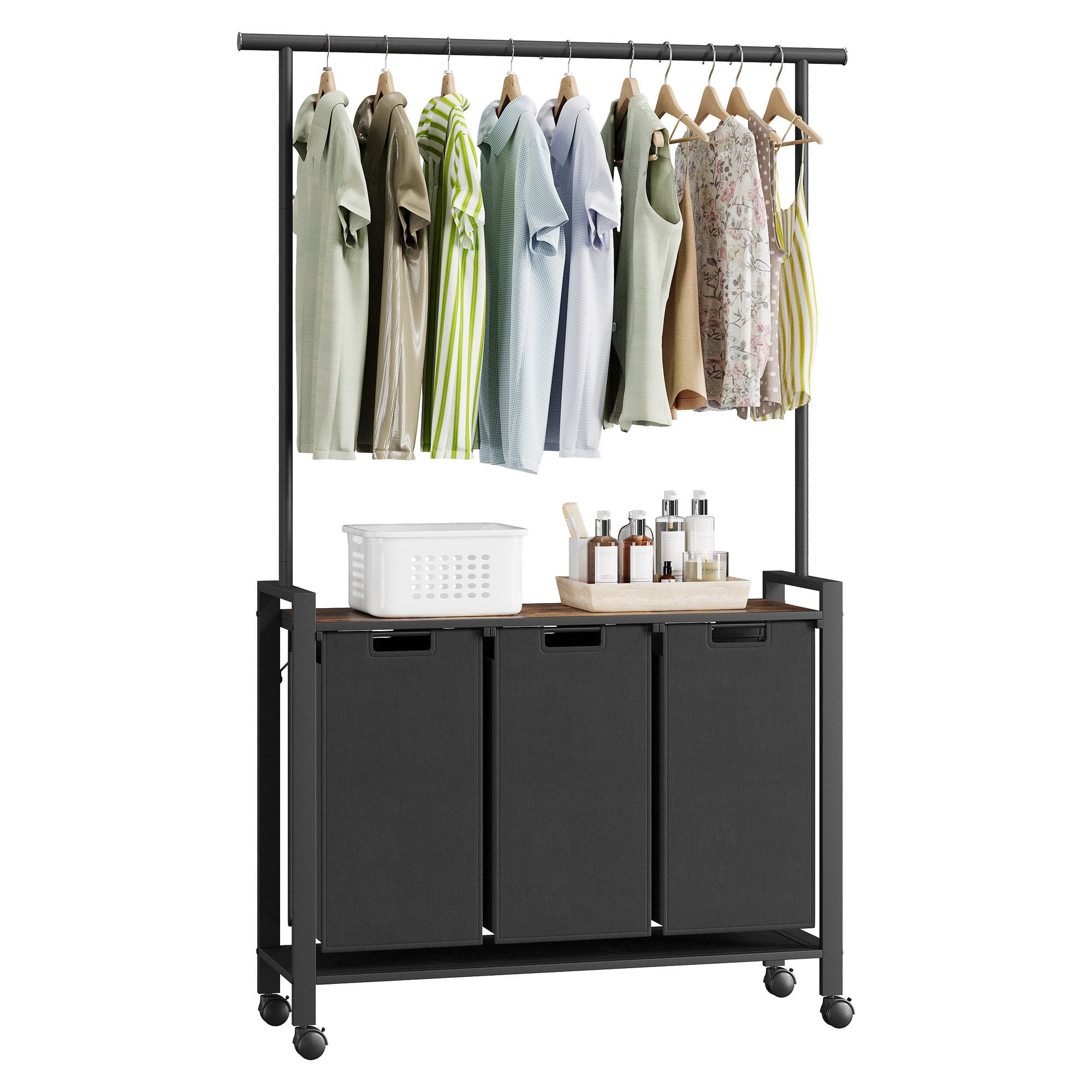 GarveeMore Wäschekorb mit verstellbare Kleiderstange und Laufrollen, 2-3 Fä günstig online kaufen