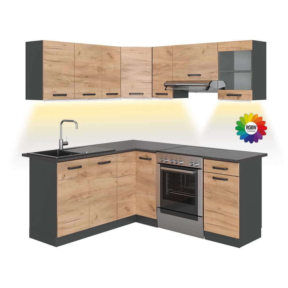 Vicco Winkelküche Rick, Anthrazit/Goldkraft Eiche, 187 günstig online kaufen