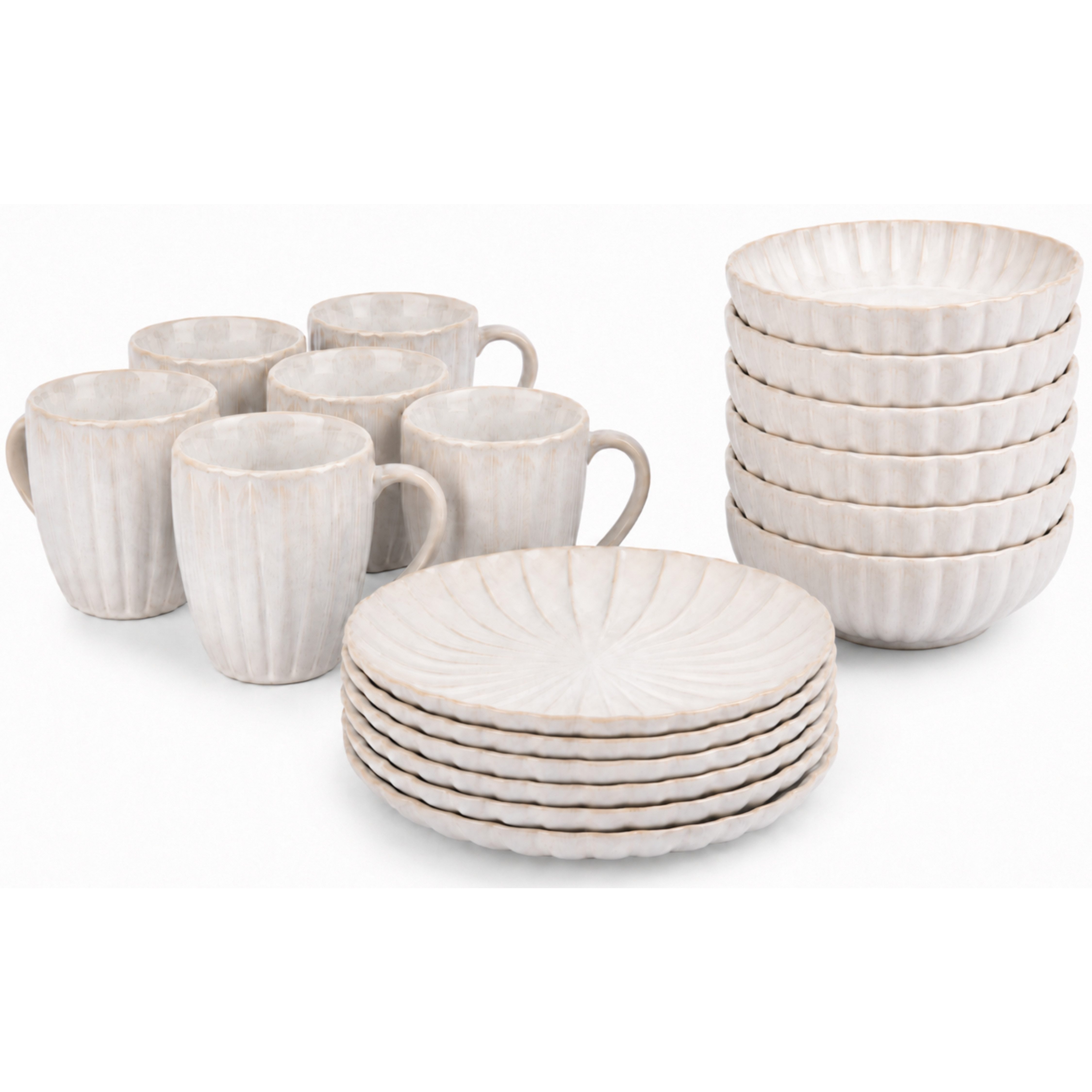 Cosy & Trendy Frühstücks-Geschirrset Astera, Geschirr-Set, 18-tlg. (18-tlg), 6 Personen, Steinzeug, Steinzeug, für 6 Personen, rund, spülmaschinengeeignet