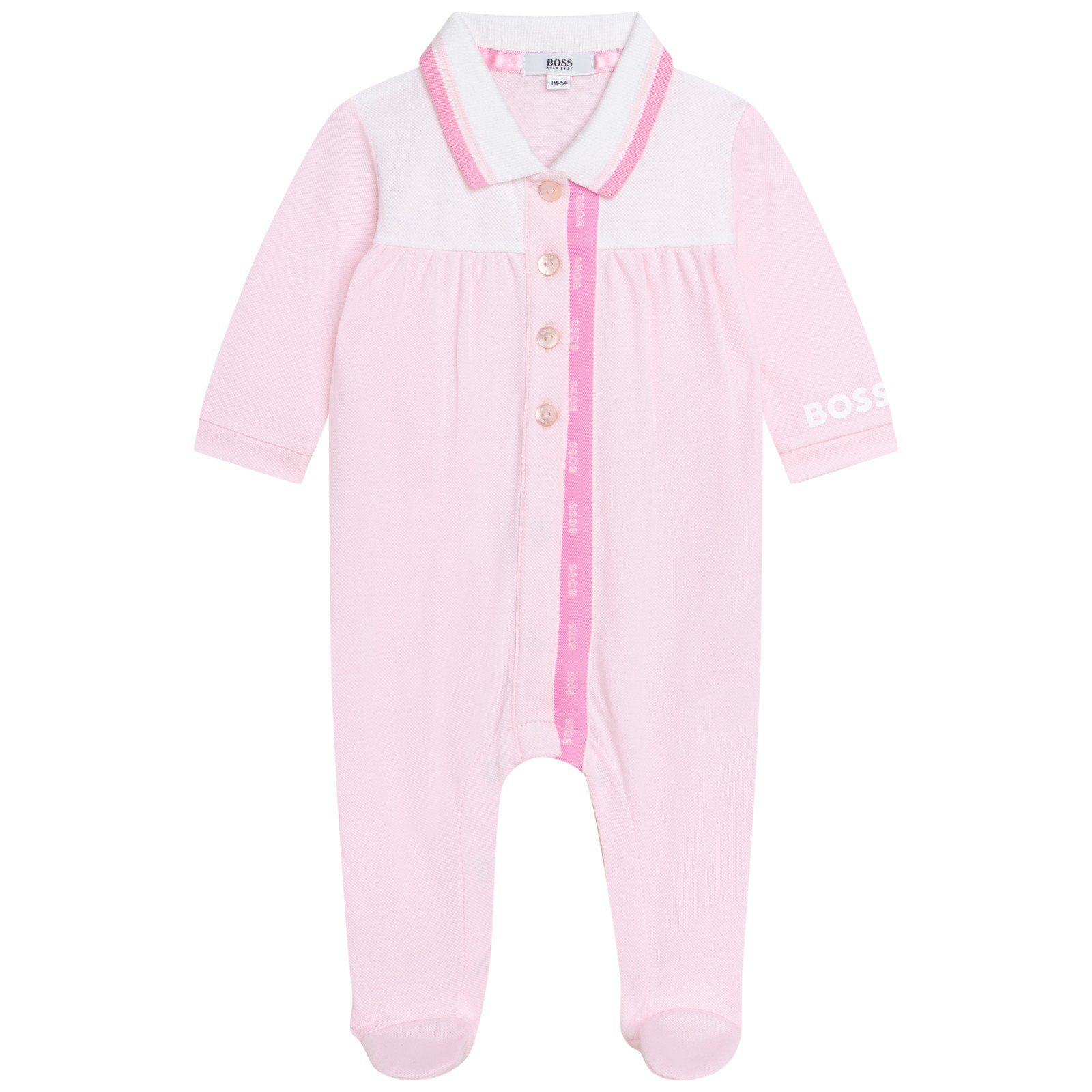 BOSS Strampler HUGO BOSS Baby Strampler Pyjama rosa Hase mit Logo Details