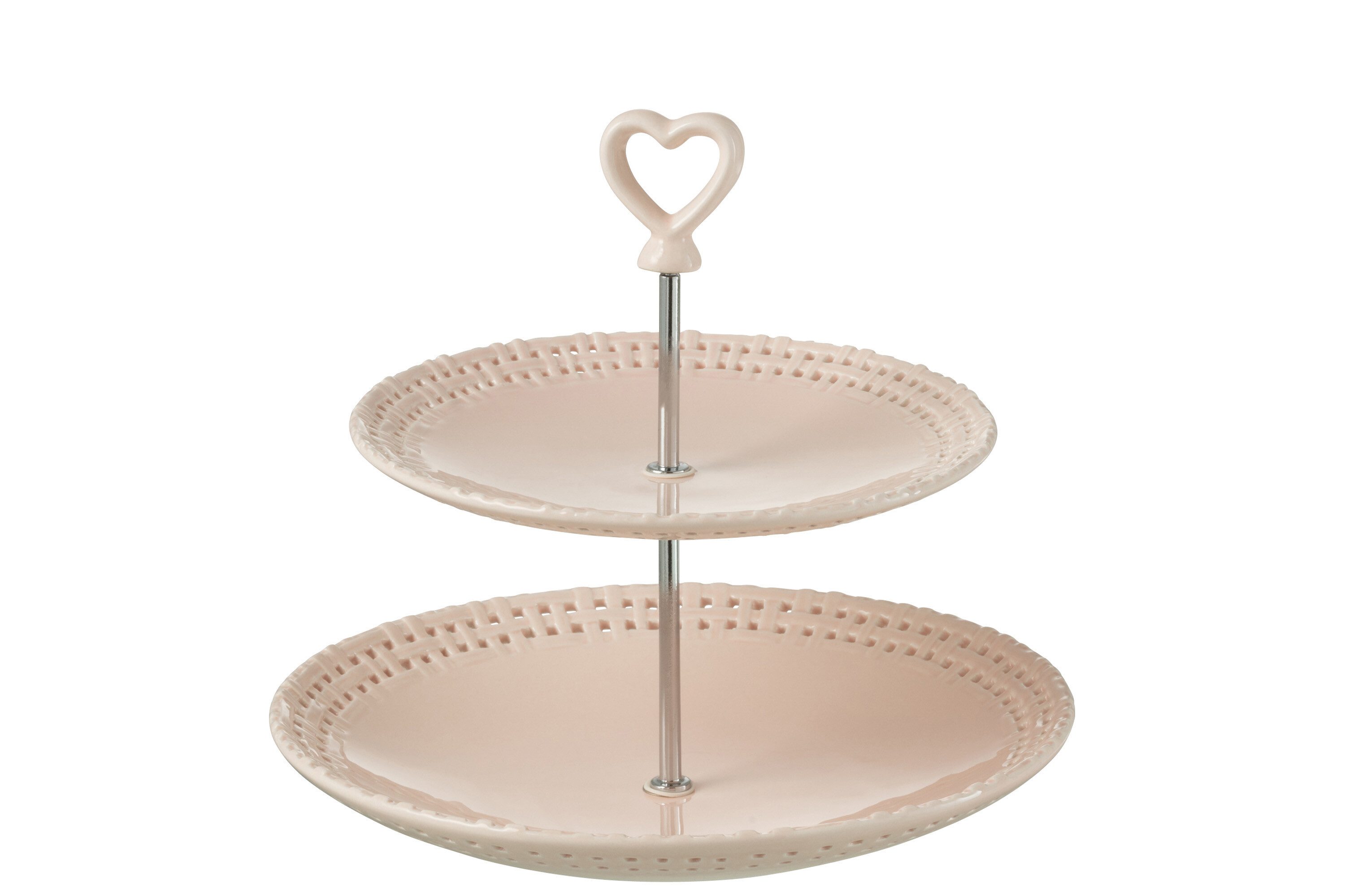 J-Line by Jolipa Etagere Etagere 2-stöckig Keramik – Weiß mit Herz & Verzierungen, Keramik, (1-tlg), zum Servieren mit 2 Platten