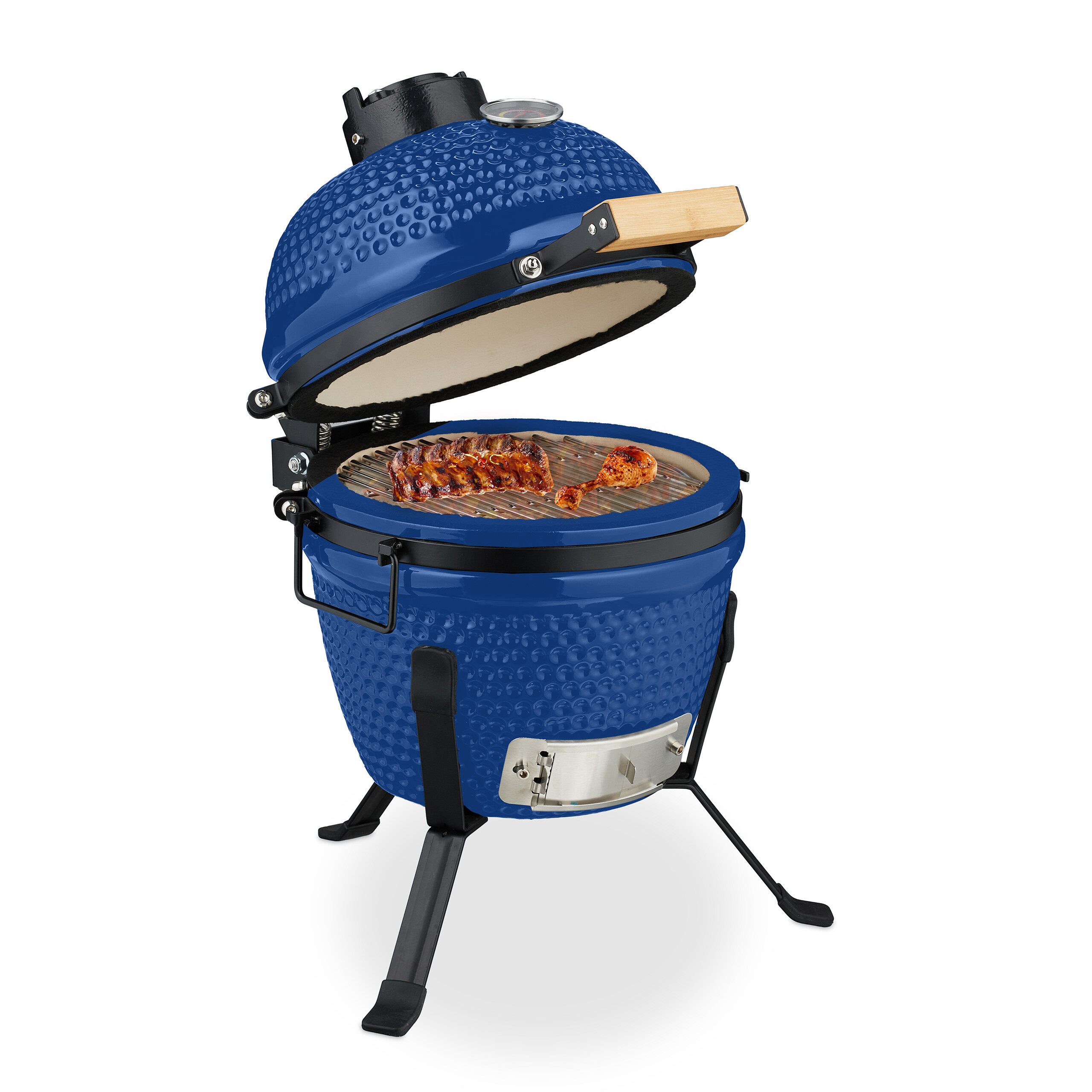 relaxdays Keramikgrill Kamado Grill aus Keramik, blau
