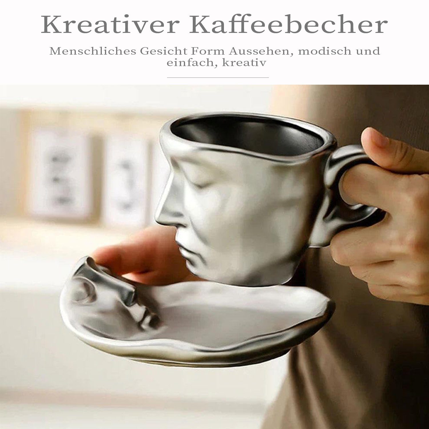 Set, Kaffeeservice Gesichtskuss MAGICSHE 1 Personen Keramik Kaffeetasse Untertasse & Rot