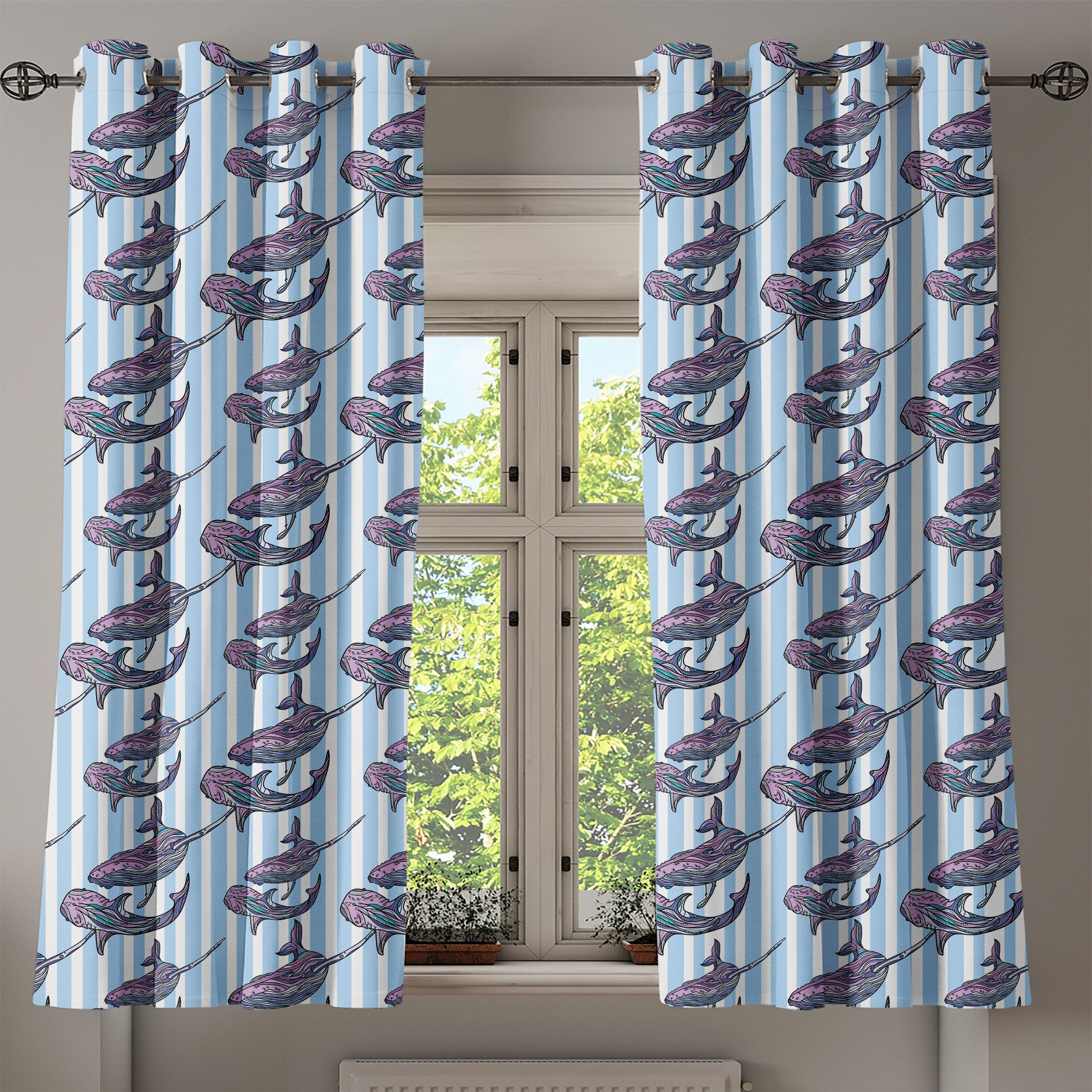 für Dekorative Mammals Abakuhaus, Gardine 2-Panel-Fenstervorhänge Marine Wohnzimmer, Schlafzimmer Wal Riesen