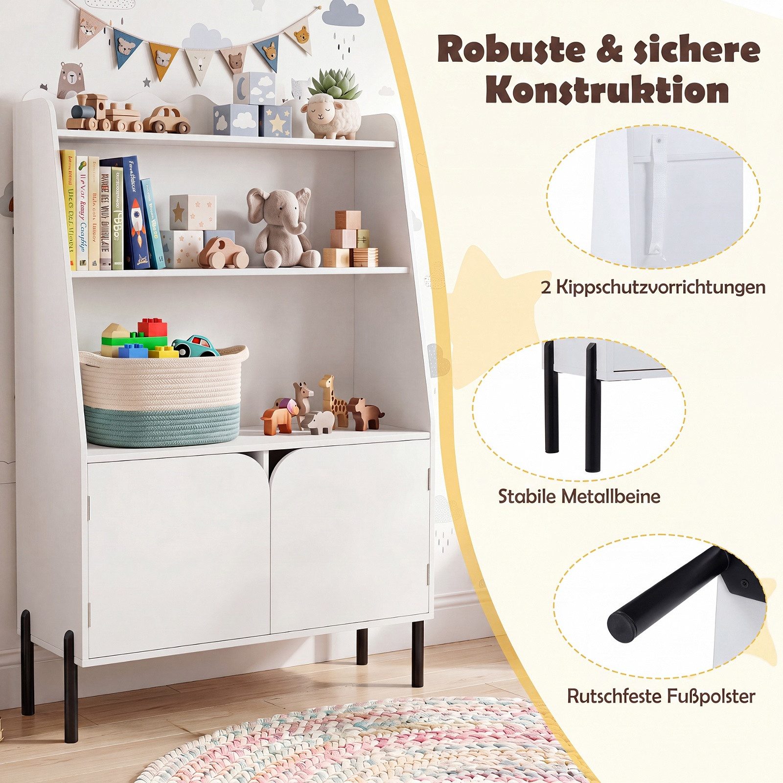 COSTWAY Bücherregal, Kinderregal mit 2 Türen & 3 offenen Fächern