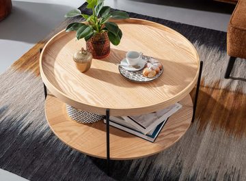 KADIMA DESIGN Couchtisch Eichenfurnier Kaffeetisch mit Stauraum & robustem Metallgestell