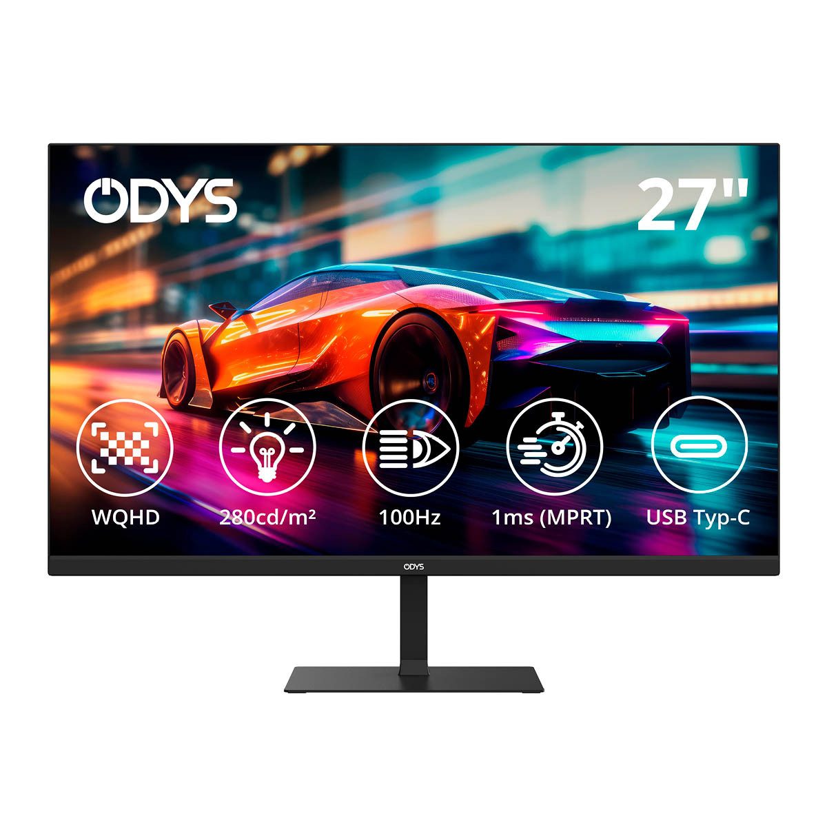 Odys i27-Q-100 LED-Monitor (2.560 x 1.440 px, WQHD, LED, 27" WQHD Gaming Monitor, 100 Hz, 1 ms, USB-C, FreeSync)