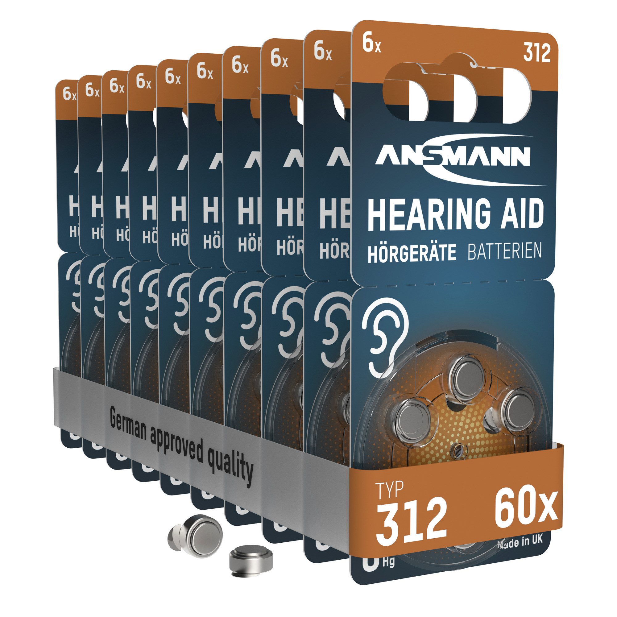 ANSMANN AG Hörgerätebatterien Typ 312 P312 ZL3 PR41, 60 Stück Knopfzelle