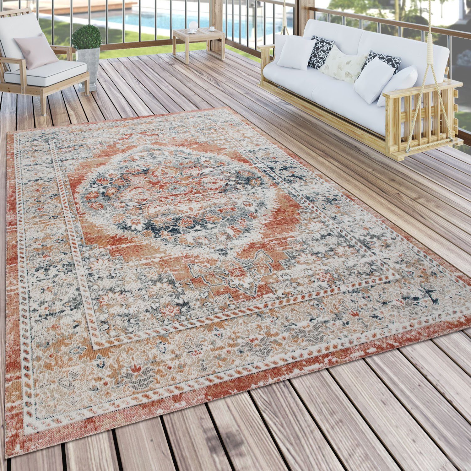 Teppich Mabella rechteckig, Orient-Optik, mm, 4 In- Flachgewebe, Paco 495, Outdoor und Home, Design, Höhe: Vintage rot geeignet