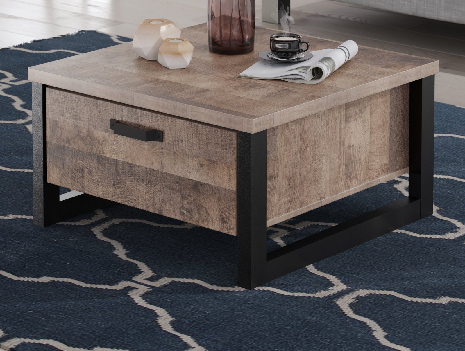 SEI Furniture Ardmillan Beistelltisch – Zweistöckig, Quadratisch, Messing/Dunkel Tabak/Weiß