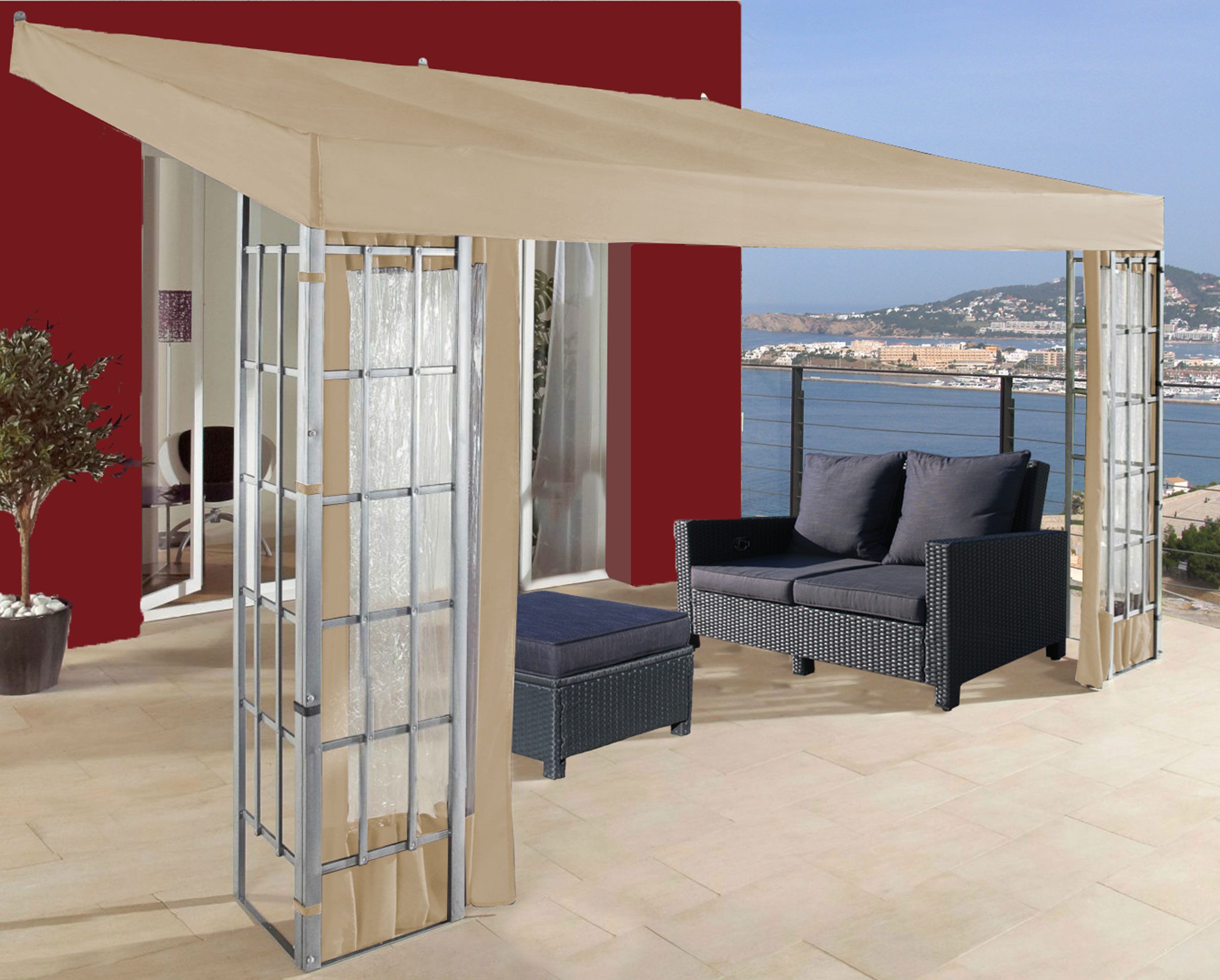 Quick Star Anbaupavillon Ersatzdach Anbaupergola Alu Optik 3x4m Sand, Mit Ablaufösen gegen Wassersackbildung.