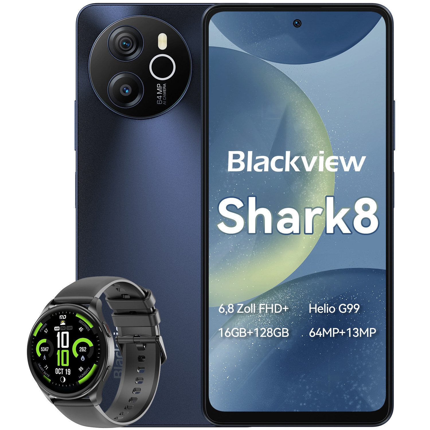 blackview Shark 8(8+256) incl. X20 Smartphone (6,8 Zoll, 64 MP Kamera, 2.4K Display, Dual 4G, NFC/Face ID)