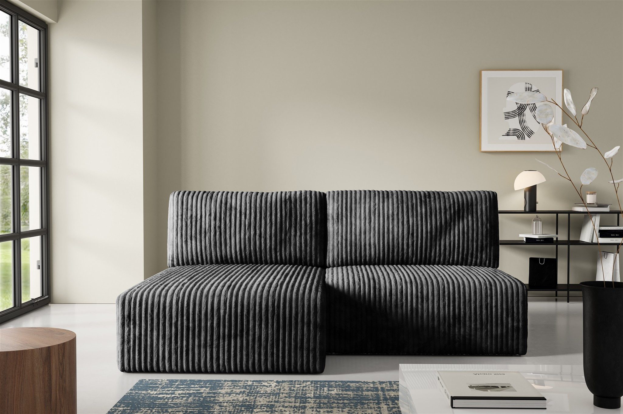 Fun Möbel Ecksofa Sofa FUN ALEGRIA XS mit Schlaffunktion in Velourstoff Tilia, mit Schlaffunktion und Bettkasten, Ottomane Links oder Rechts