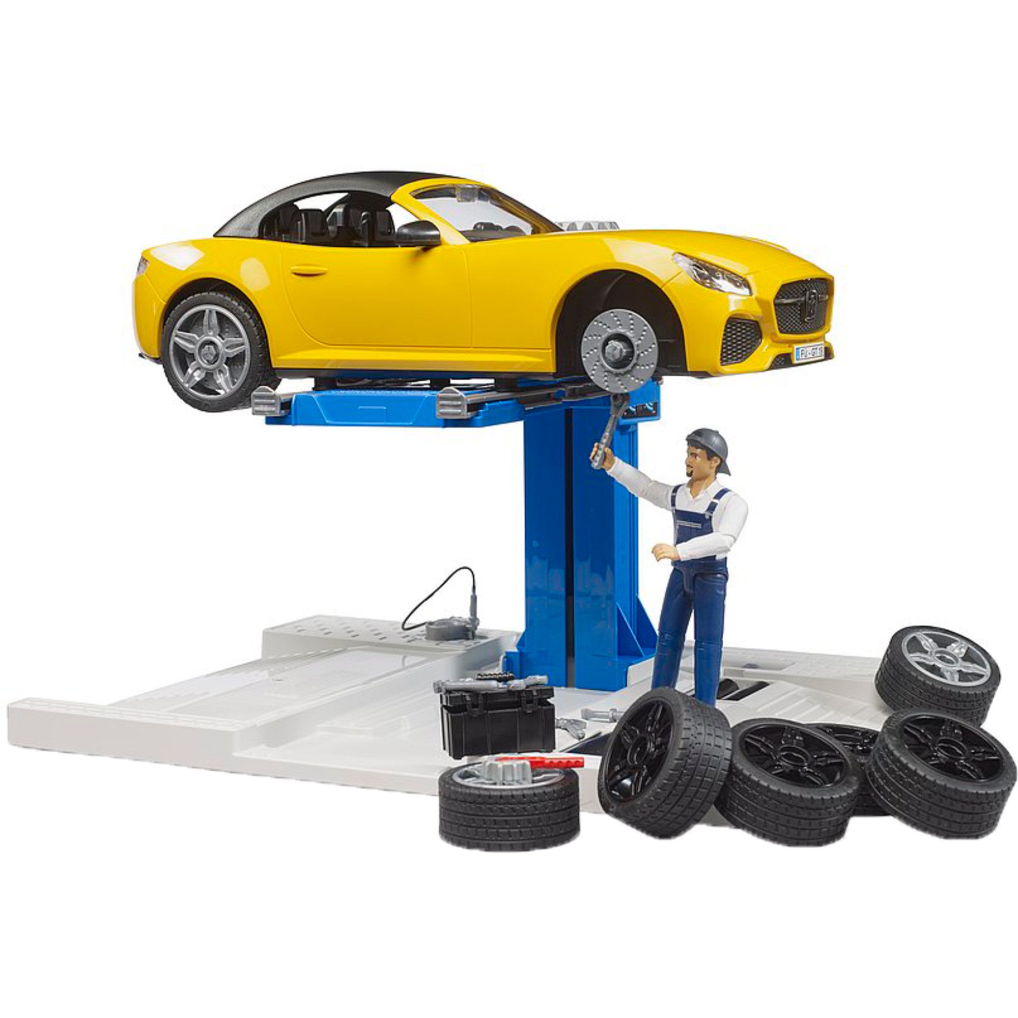 Bruder® Spielfigur Spielfiguren Set bworld PKW Service Center und Roadster 62112