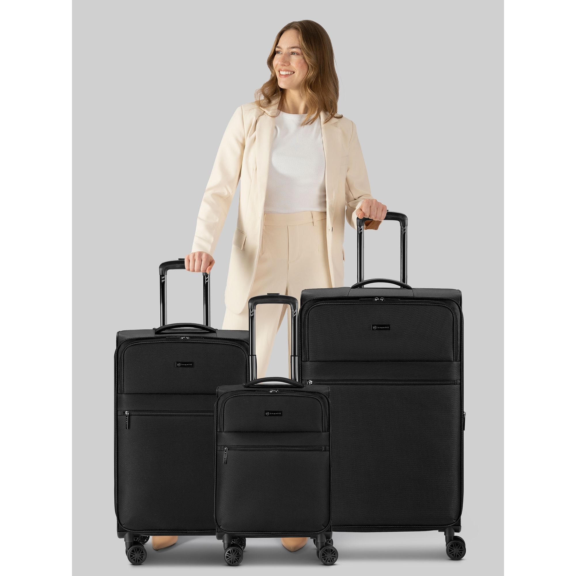 bugatti Trolleyset Valencia Soft, 4 Rollen, (3-teilig, 3 tlg), Polyester