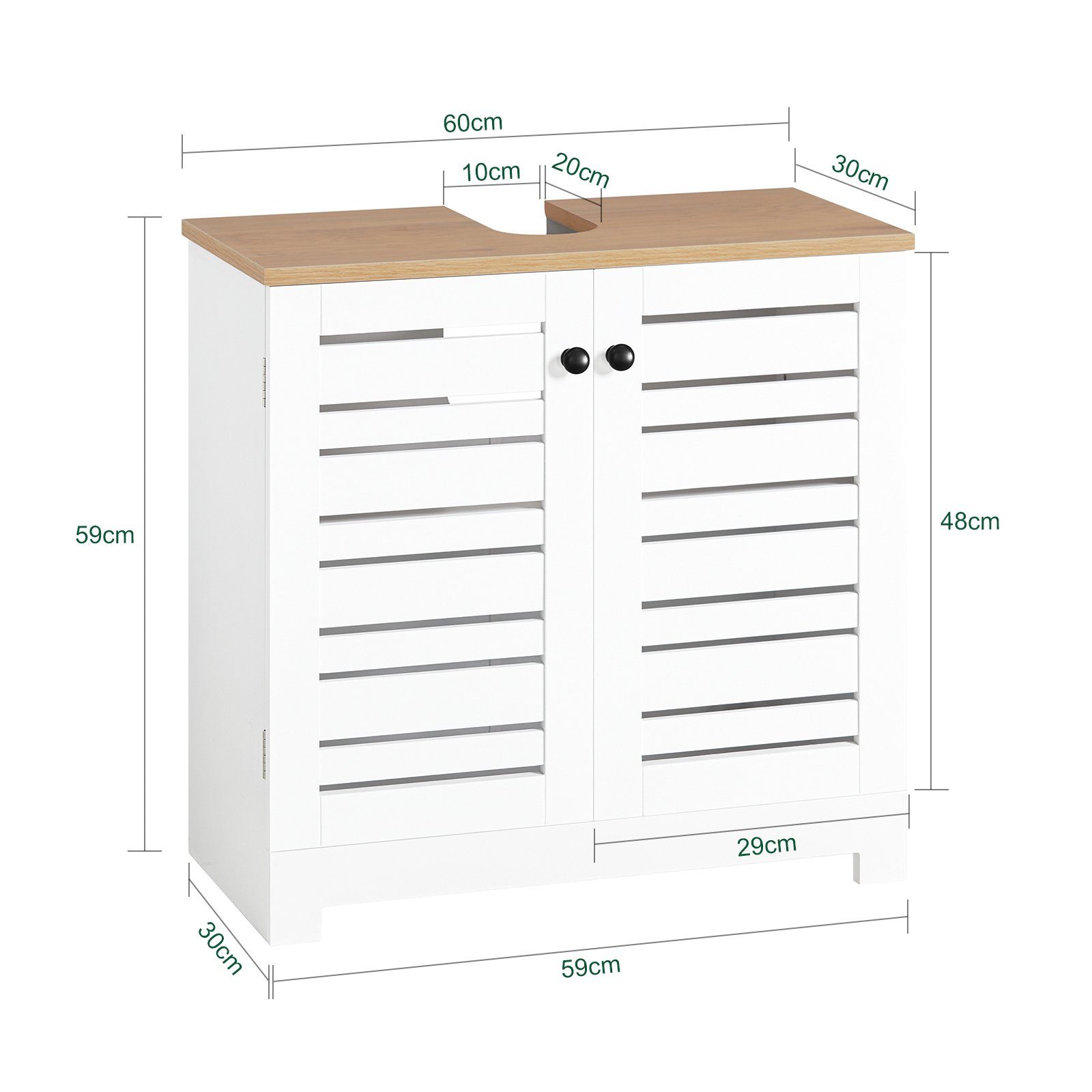 SoBuy Waschbeckenschrank BZR40, Waschtischunterschrank Badezimmerschrank Badezimmer mit Lamellentüren Badschrank Waschtisch Unterschrank Badmöbel – Bild 5 von 5
