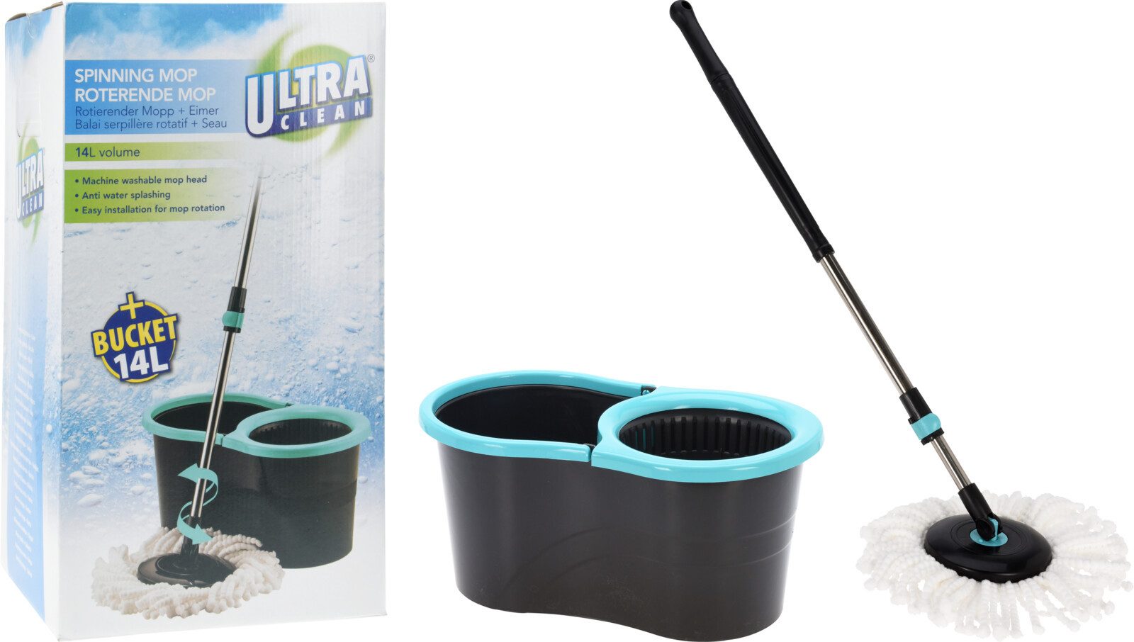 Wischmopp Putzeimer Set Mop + Teleskopstiel 110 cm + 14 Liter Eimer