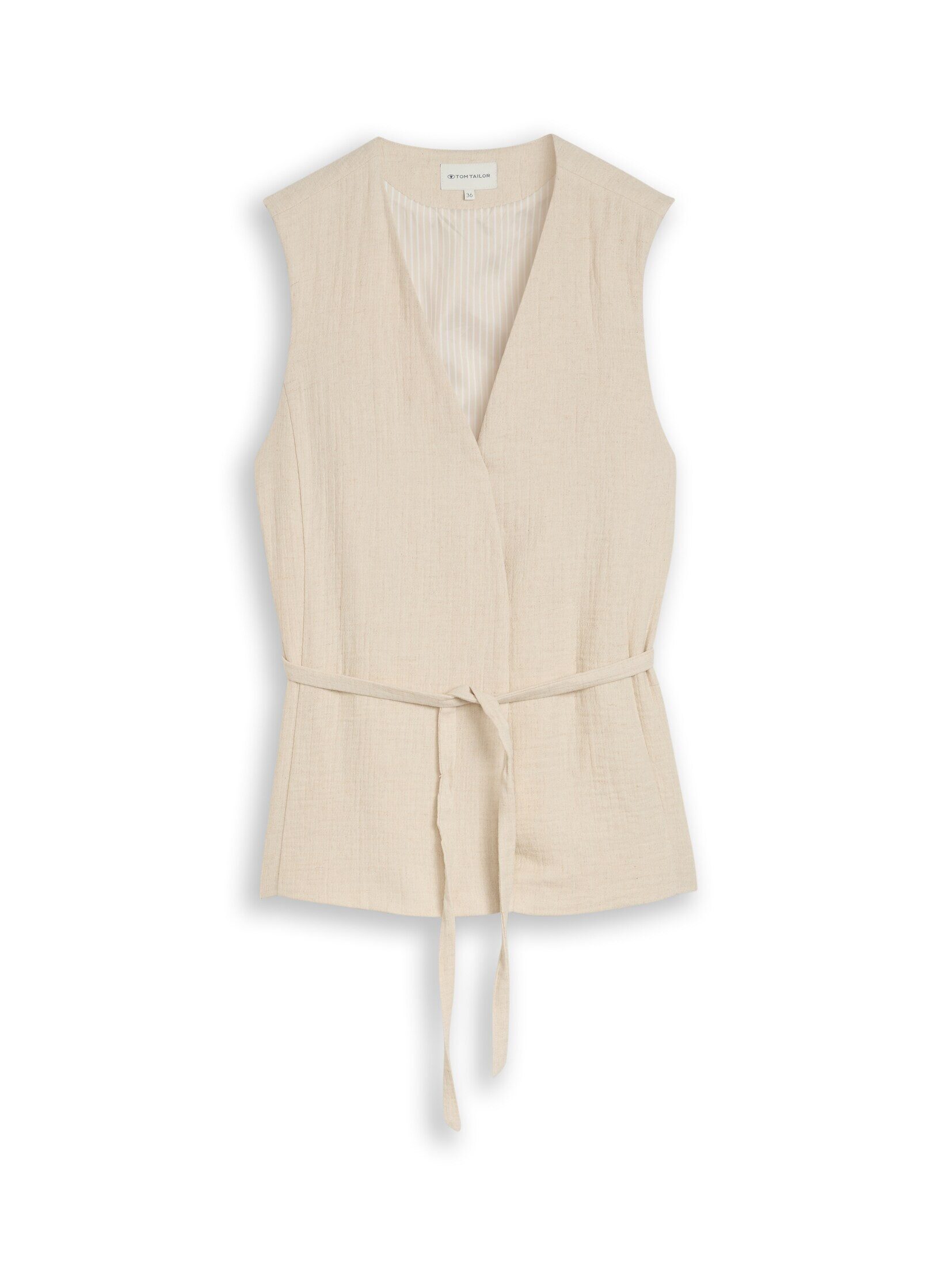 TOM TAILOR Kurzblazer Blazer Crinkle Blazer-Weste mit Leinenanteil