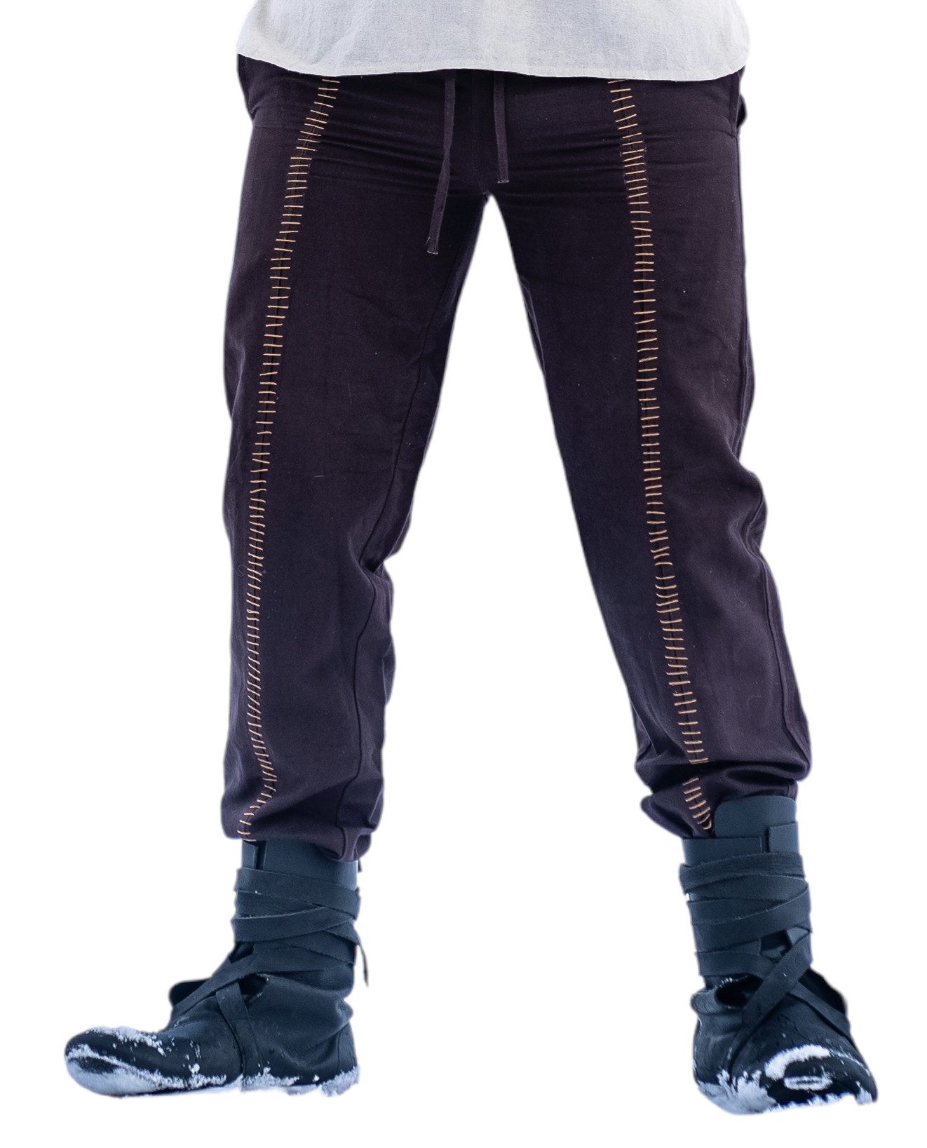 Leonardo Carbone Wikinger-Kostüm Hose "Hermann" mit Tunnelzug, handgefertigte Stickerei, versteckte Taschen