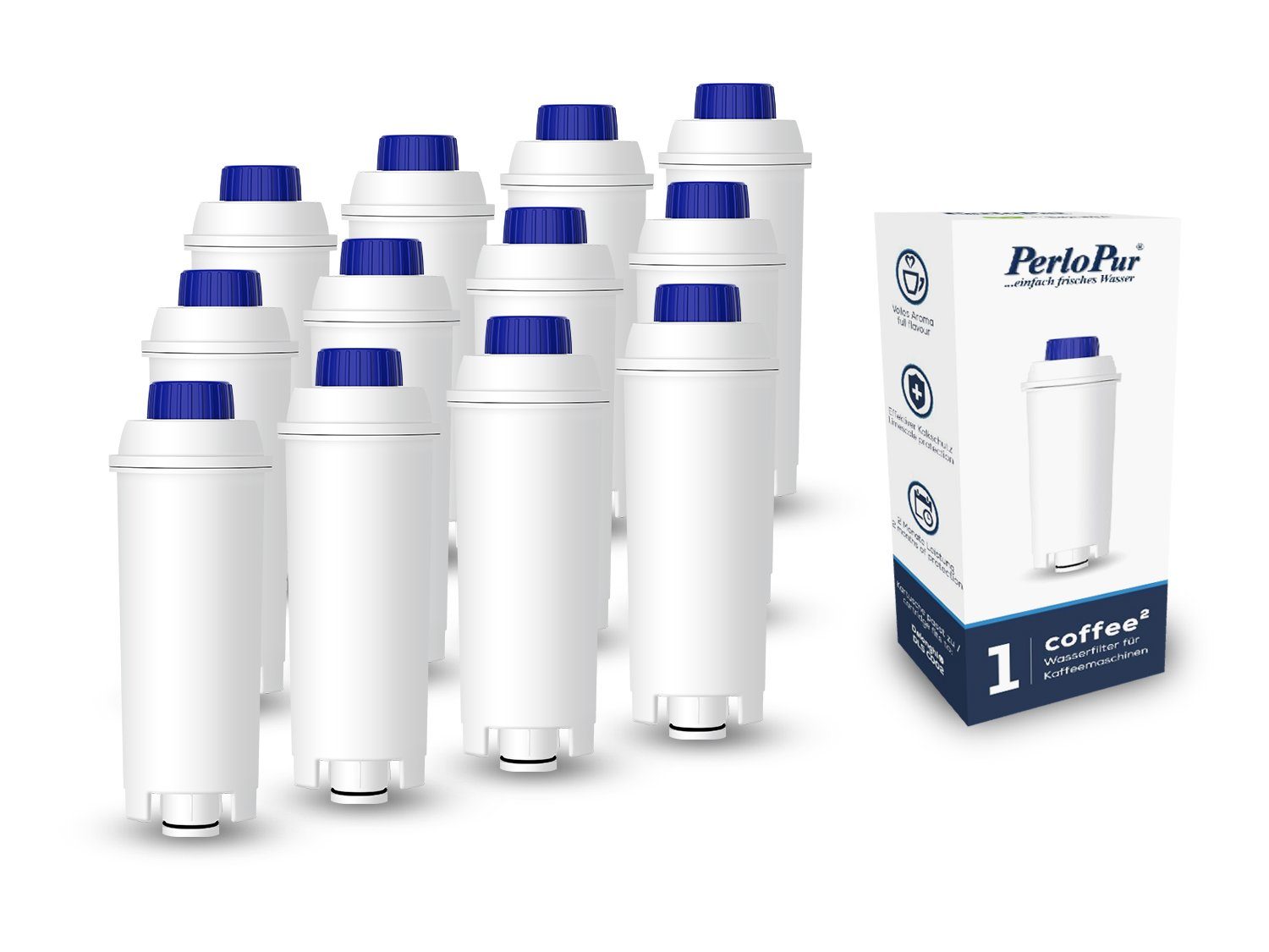 PearlCo Kalk- und Wasserfilter Coffee² Wasserfilter Kaffeemaschinen Delonghi Filter DLSC002 Pack 12, Zubehör für Kaffeemaschinen der ECAM, ETAM sowie ESAM Serie