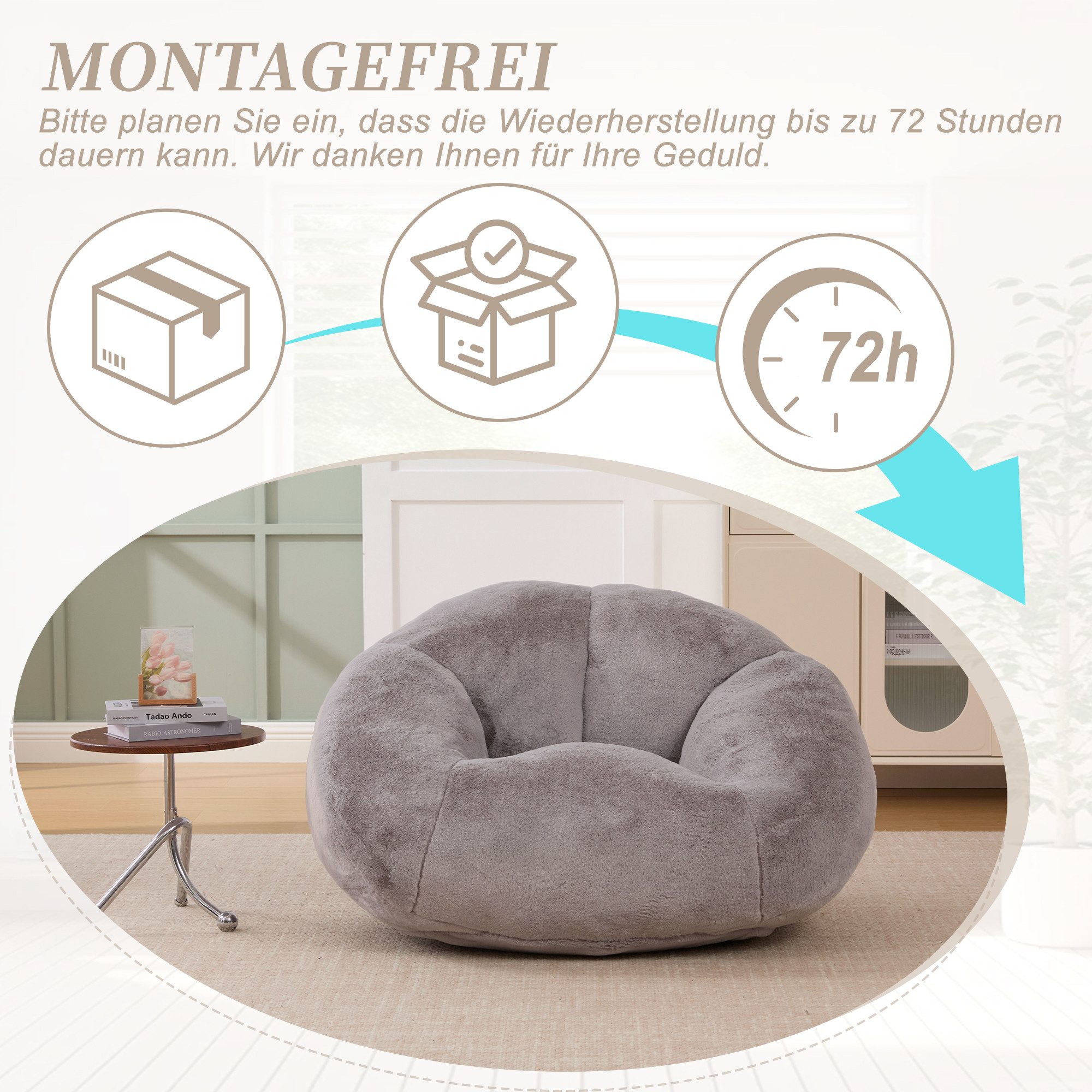 OKWISH Sitzsack Einzelsofa, Wohnzimmer Sofa (mit rutschfestem Sitz – nicht abnehmbarer Bezug), keine Montage erforderlich