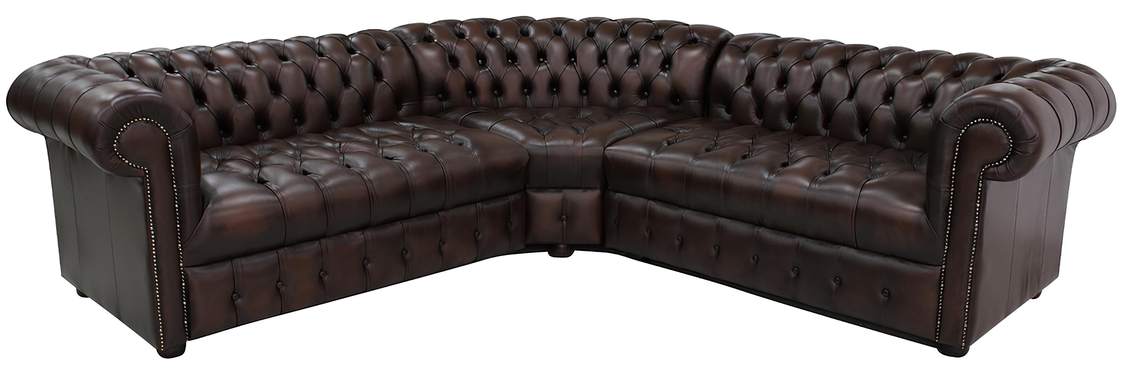 Xlmoebel Ecksofa Chesterfield Ecksofa aus dunkelbraunem Leder mit klassischer Optik, Hergestellt in Europa